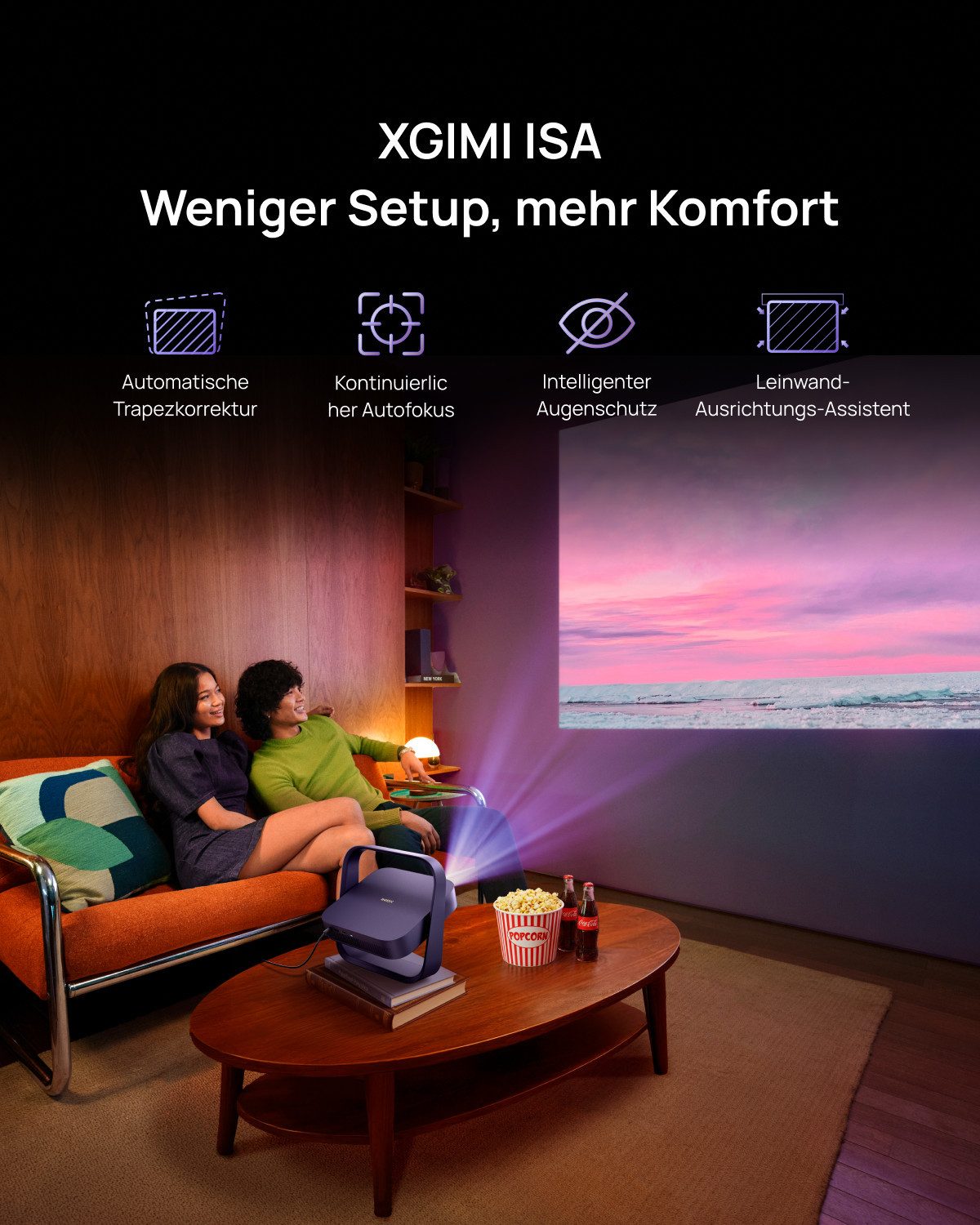 XGIMI XGIMI Elfin Flip Laser Portable Beamer, 1080P, 1600 ISO Lumens, GTV DLP-Beamer (Dynamic Contrast Ratio: 10,000:1, 1920 x1080 (1080P) px, RGB-Triple-Laser, Google TV mit integriertem Netflix) lila