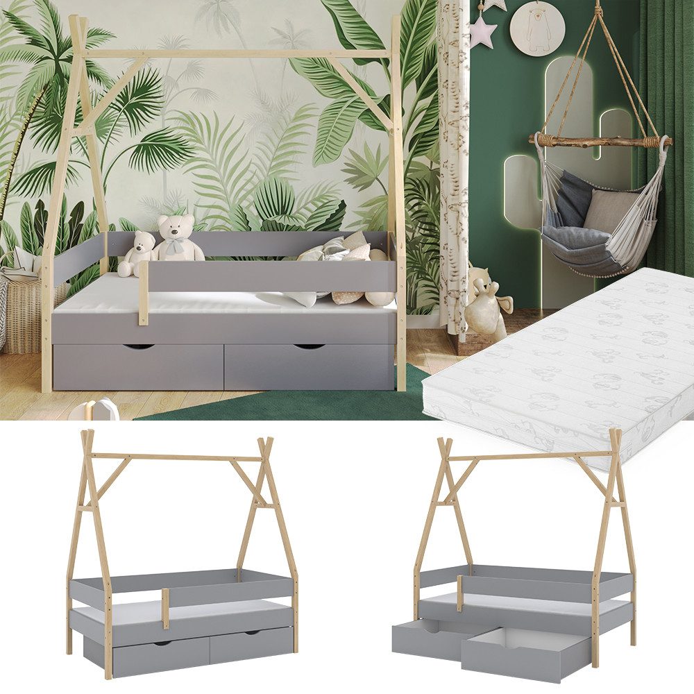 VitaliSpa® Kinderbett Bali, Grau, 80x160 cm mit 2 Schubladen und Matratze günstig online kaufen