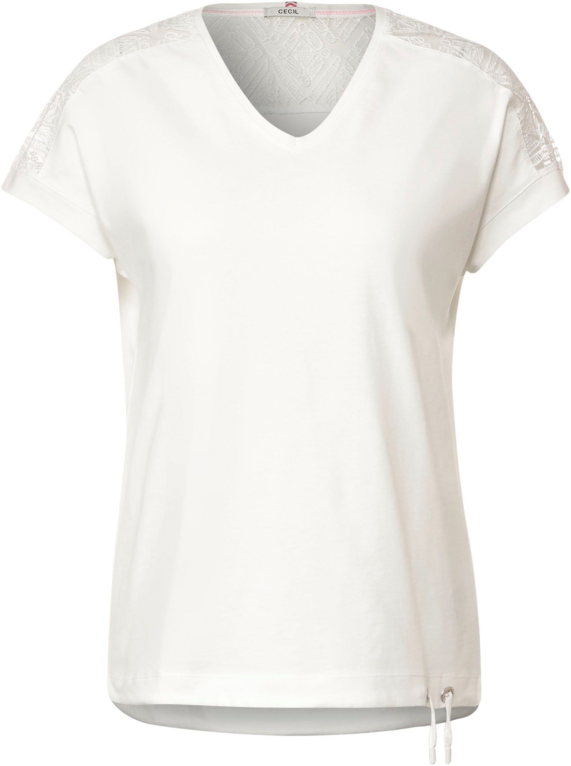 Cecil T-Shirt mit vanilla V -Ausschnitt leicht abgerundetem white