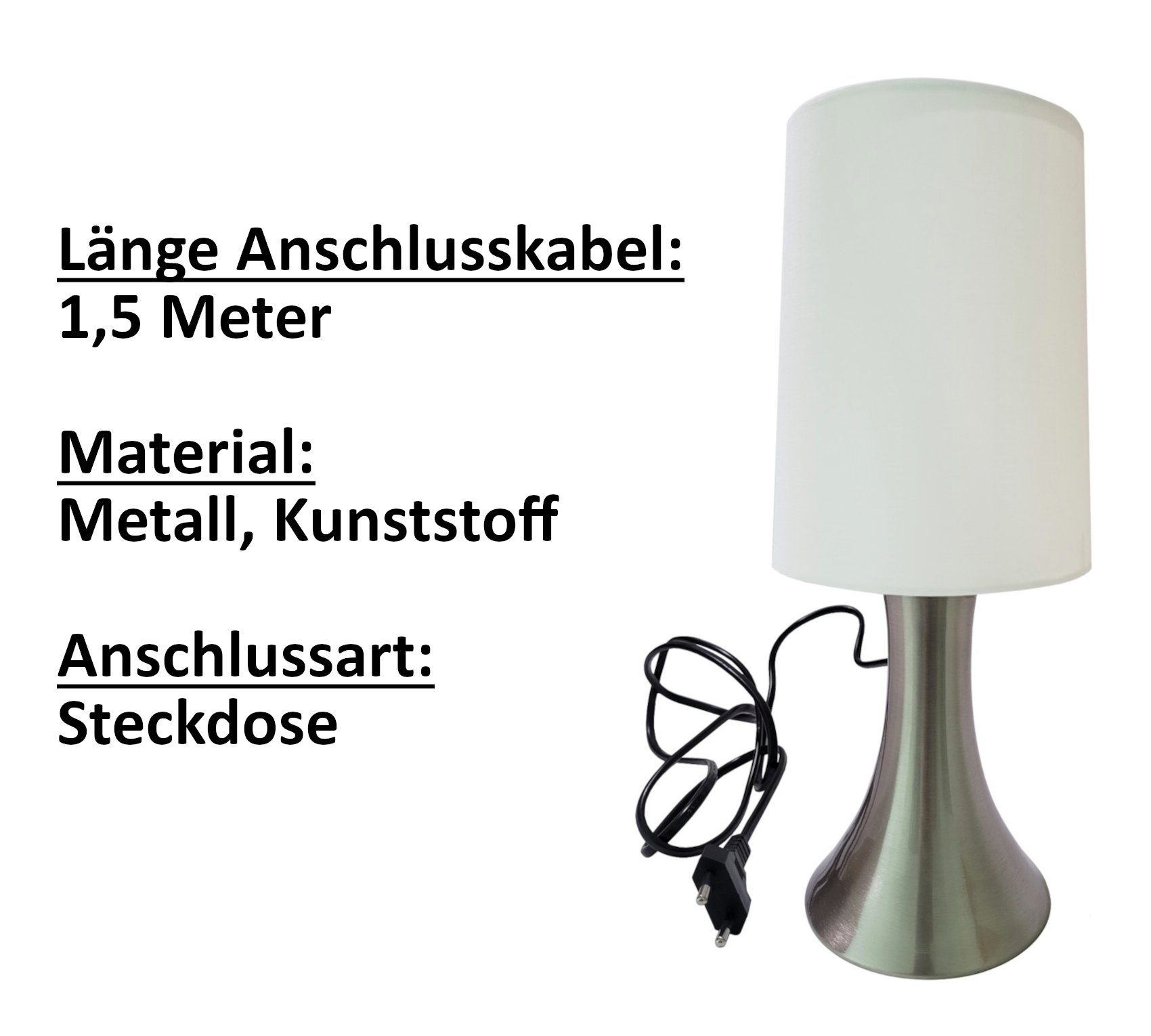 Provance Nachttischlampe Tischlampe mit Touch-Dimmer Weiß E14