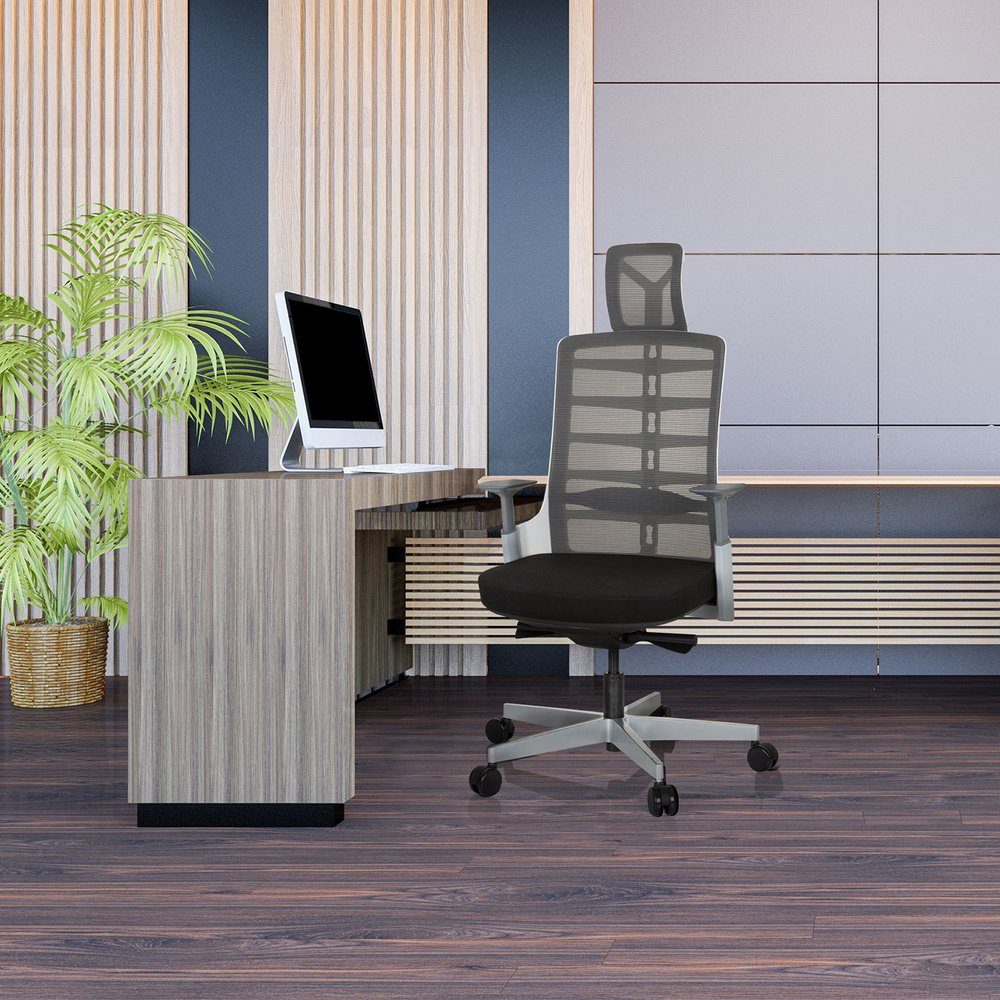 SKARIF End Bürostuhl St), High (1 OFFICE hjh Weiß/Grau/Schwarz ergonomisch Stoff/Netzstoff Schreibtischstuhl Drehstuhl