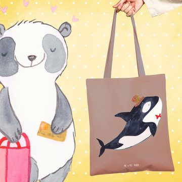Mr. & Mrs. Panda Tragetasche Orca Zylinder - Braun Pastell - Geschenk, Geburtstag, Urlaub, Beutel, (1-tlg), Cross Stitching Griffe