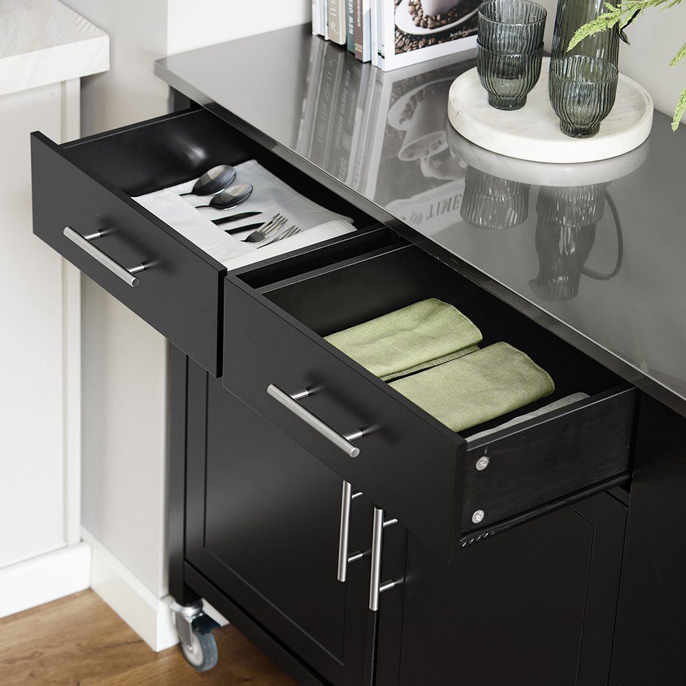 Edelstahlplatte schwarz FKW108, Küchenwagen Kücheninsel Seitenregal mit Küchenschrank SoBuy mit