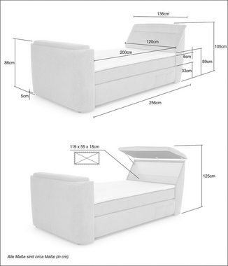 Jockenhöfer Gruppe Boxspringbett Curve, versenkb. TV-Lift und FB, Stauraum im Kopft., 7-Zonen-Matratze, Topper