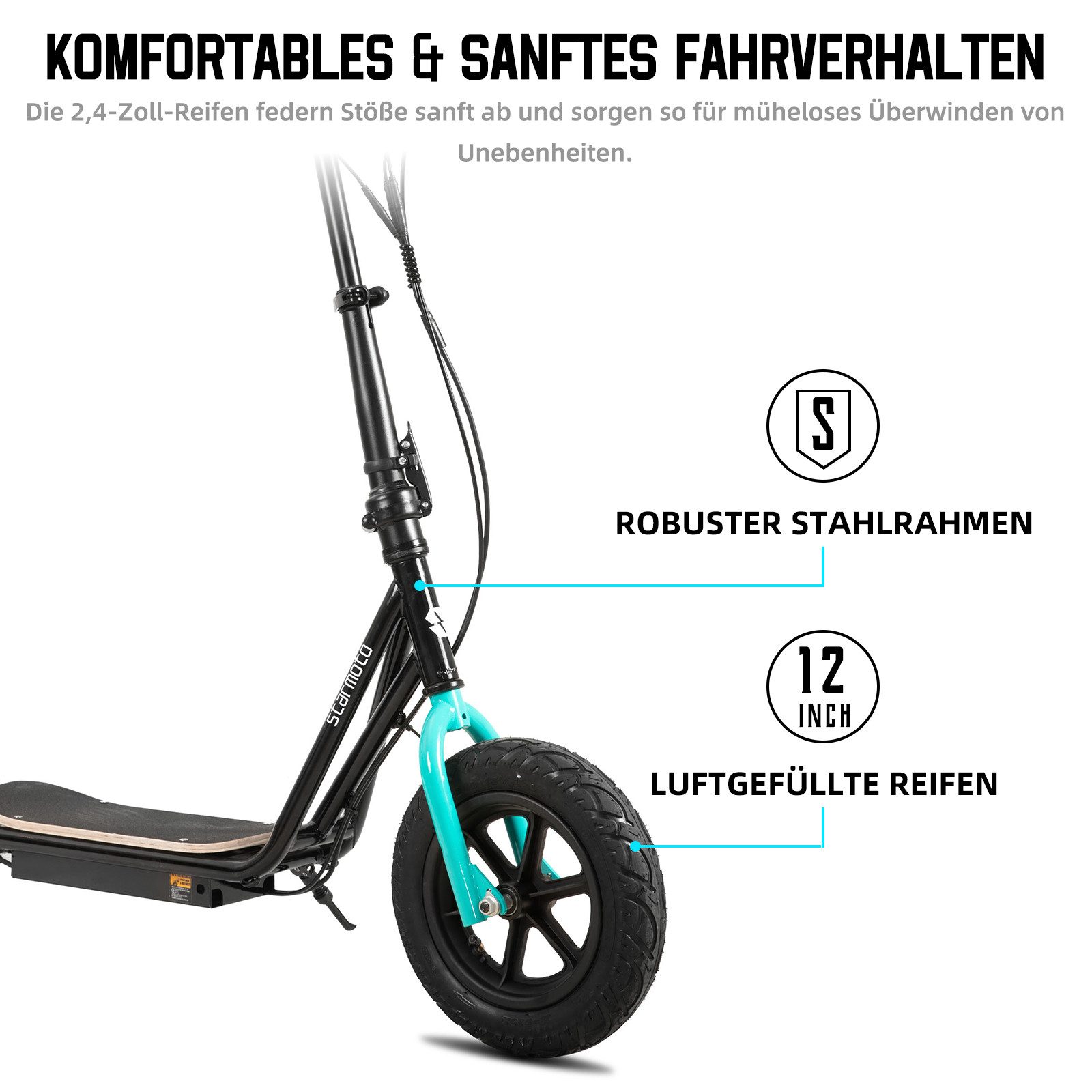 HILAND E-Scooter E-Scooter unisex mit Scheibenbremse & Hochstahl für Pendelfahrten, 22 km/h