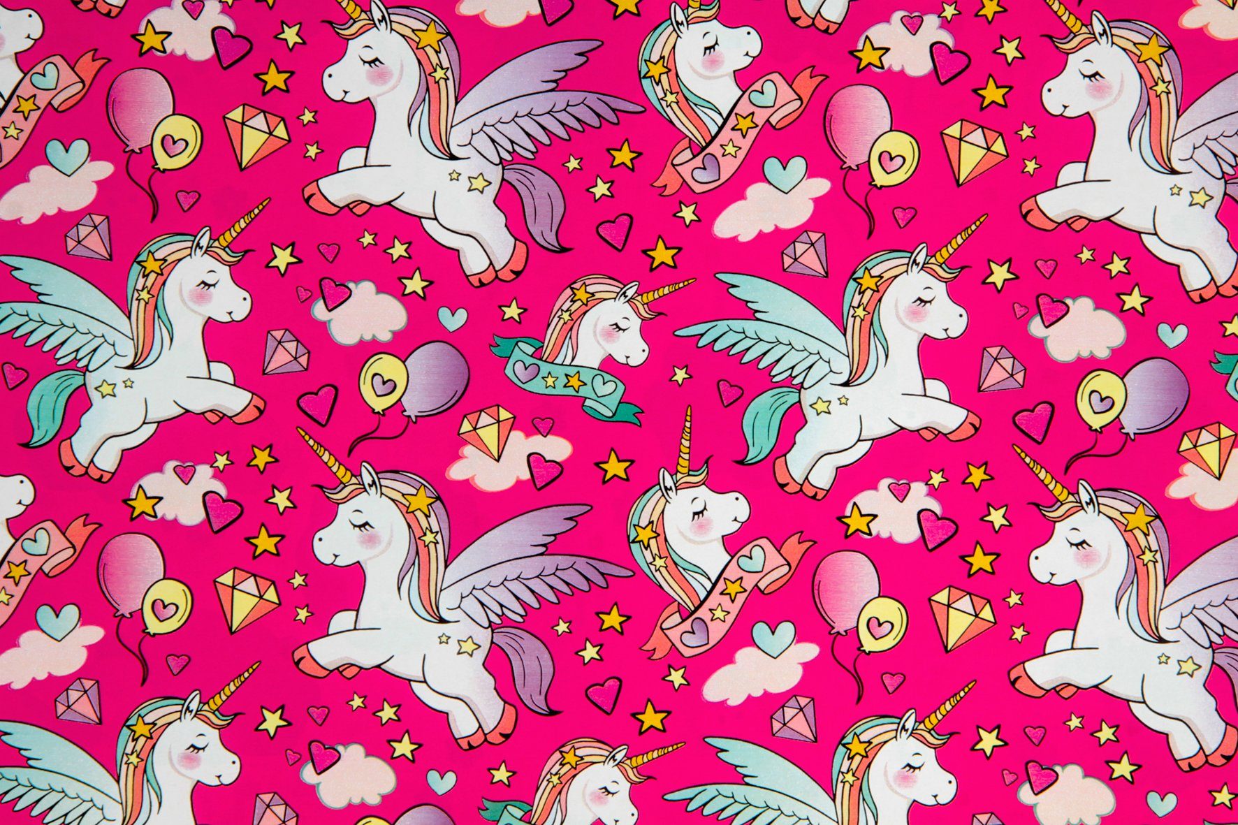 Star Geschenkpapier, Geschenkpapier Einhorn 70cm 2m Rolle x pink