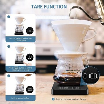 autolock Küchenwaage Digital Kaffeewaage mit Timer,Espresso Waage 3kg/0,1g
