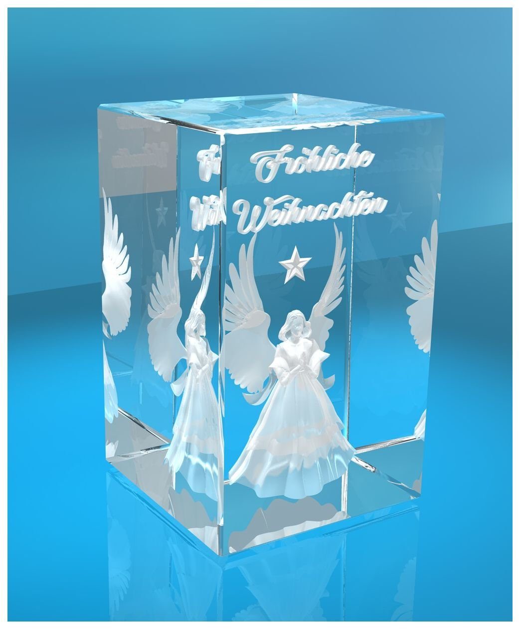 VIP-LASER Dekofigur 3D Glasquader Fröhliche Geschenkbox, Engel Germany, Made Hochwertige I Familienbetrieb Weihnachten I Weihnachts, I in Geschenk I