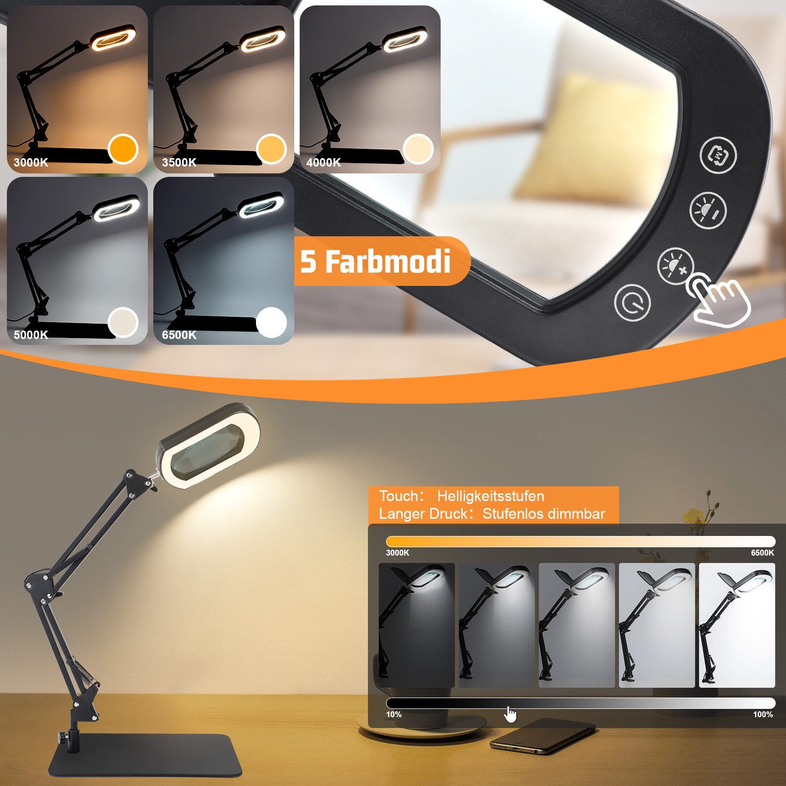 QUBEBU LED Schreibtischlampe Dimmbar Klemmlampe 10x günstig online kaufen