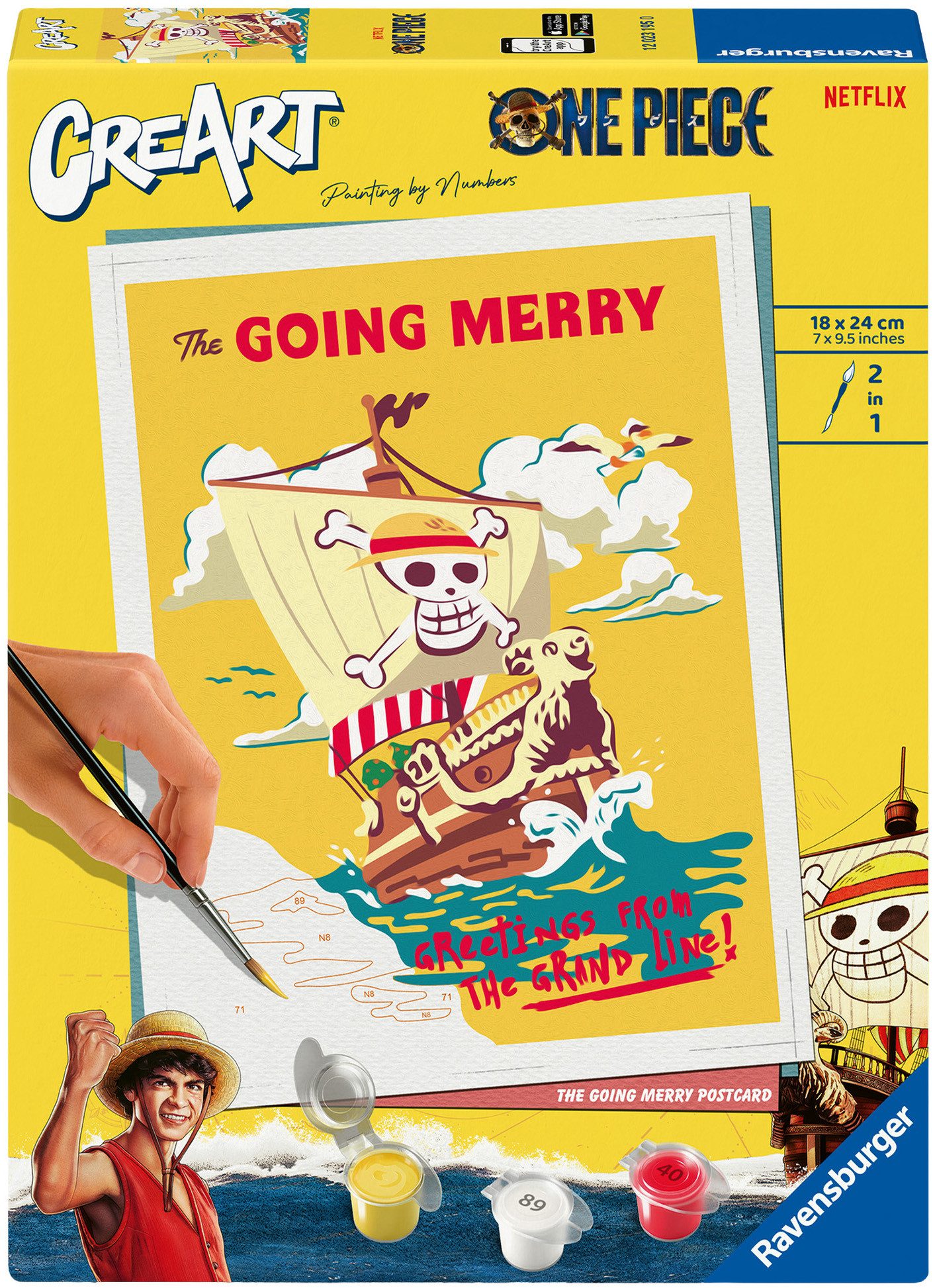Ravensburger Malen nach Zahlen CreArt, One Piece - Das Piratenschiff Flying Lamb (Going Merry), Made in Europe