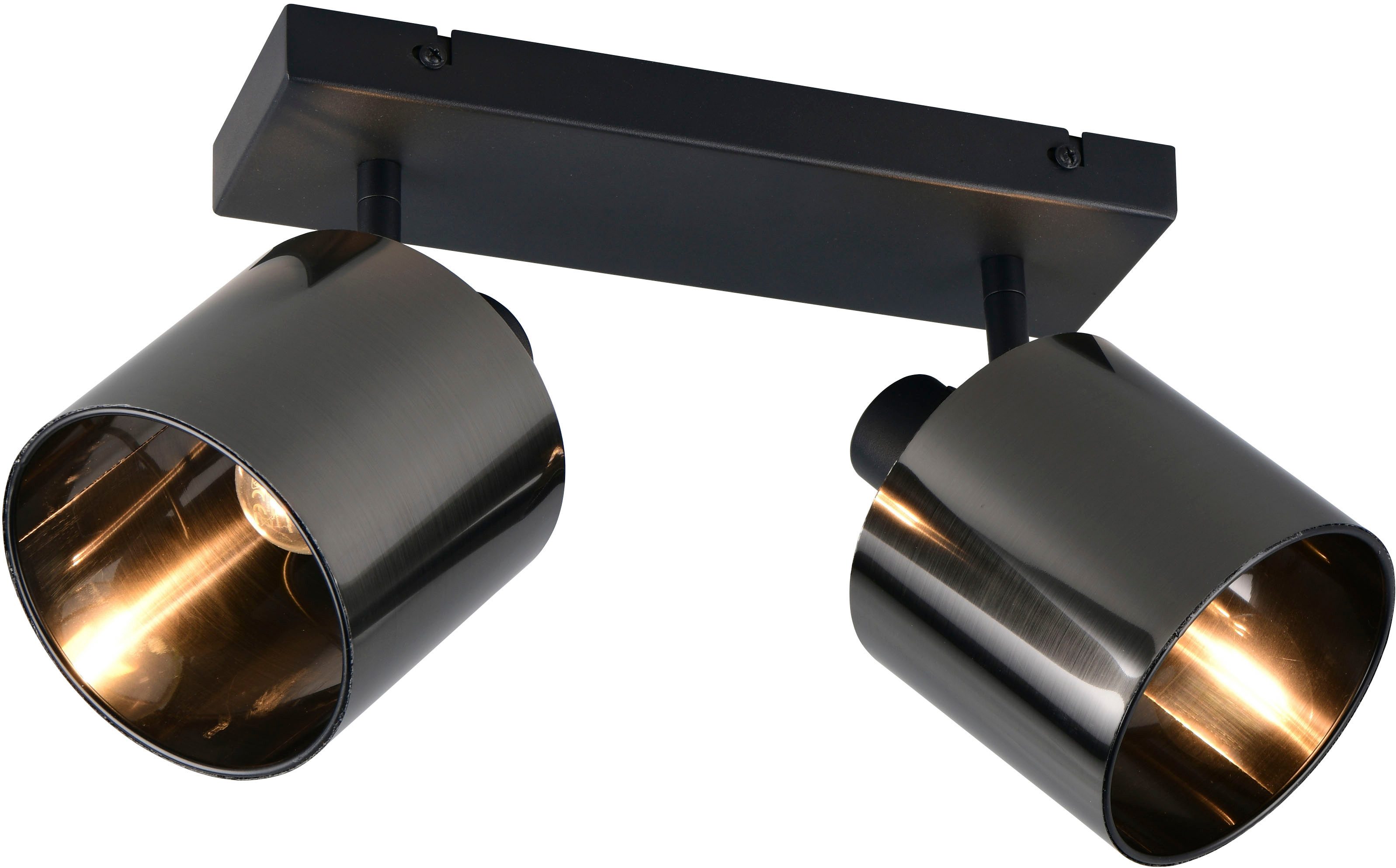 Reality Leuchten Deckenstrahler JASON, Deckenspot 2-flammig exkl 2x E14 max 10W, 36x22x12 cm (B/H/T), Leuchtmittel wechselbar, warmweiß - kaltweiß, 2 verstellbare Strahler, Metall schwarz, Lampenschirm rauchgrau