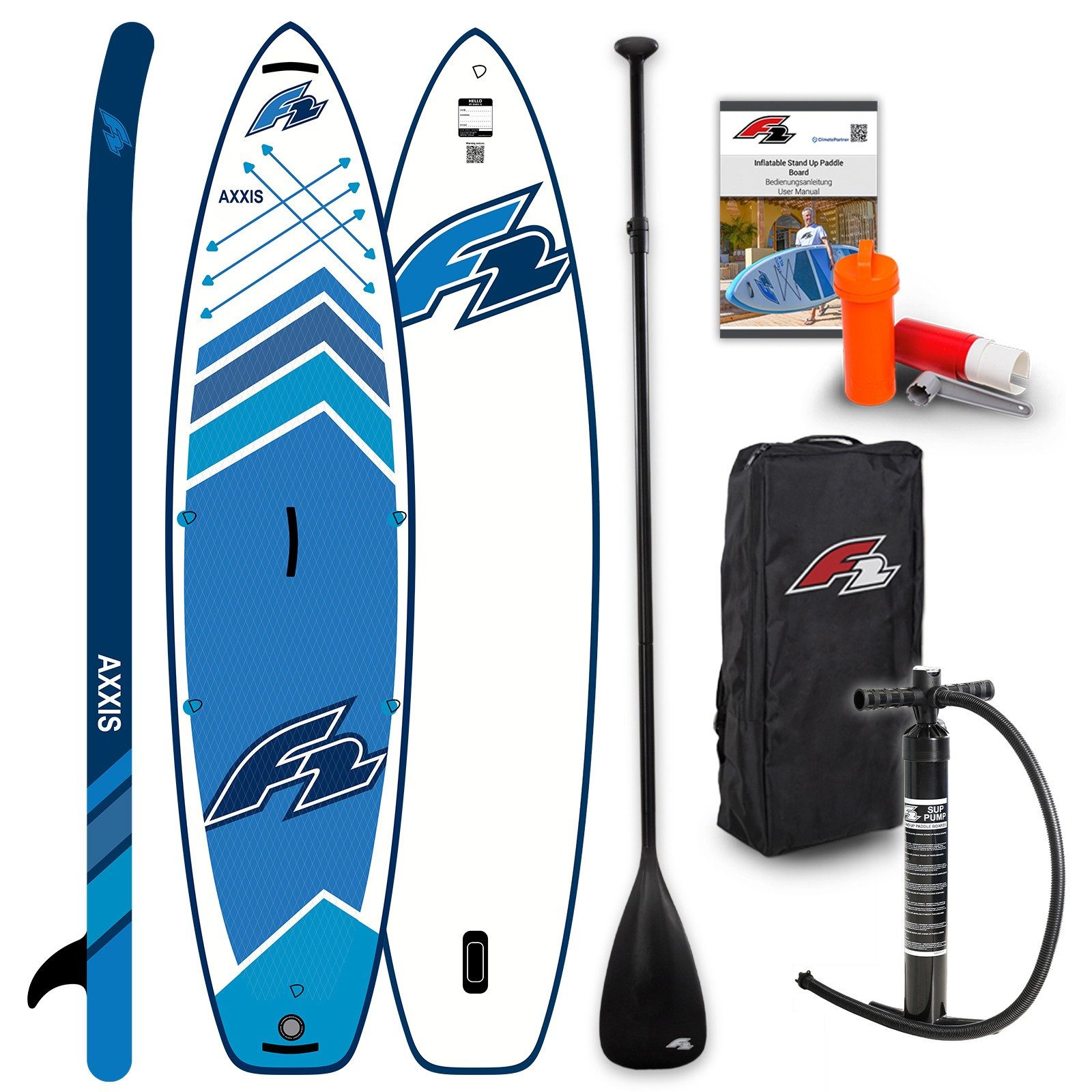 SUP-Board F2 Axxis Combo 12.2 SUP Set Blue iSUP Board Paddel Pumpe Rucksack
