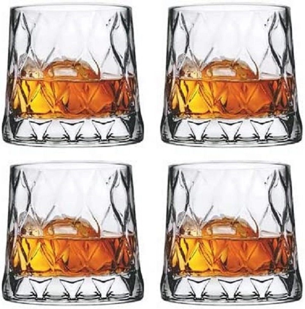 Pasabahce Whiskyglas 4er-Set Leafy Old Fashioned Special Design mit schwerem Boden, 300 ml