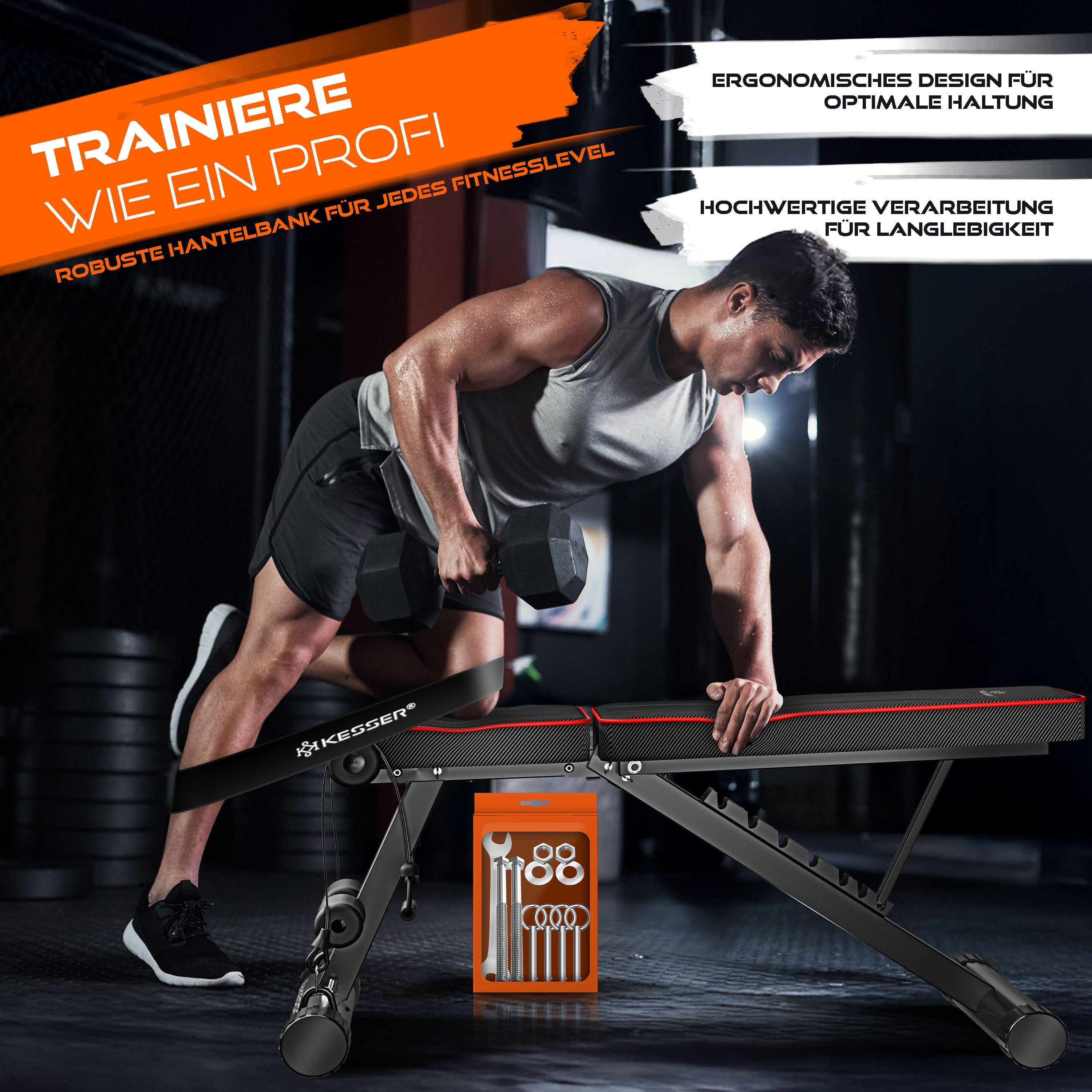 KESSER Hantelbank Multifunktionale Trainingsbank mit Rückenlehne 500kg Belastbarkeit, (Klappbare Verstellbare Mehrzweck-Hantelbank Flachbank zum Bankdrücken), Fitnessgerät Ganzkörpertraining Schrägbank für Fitness & Training