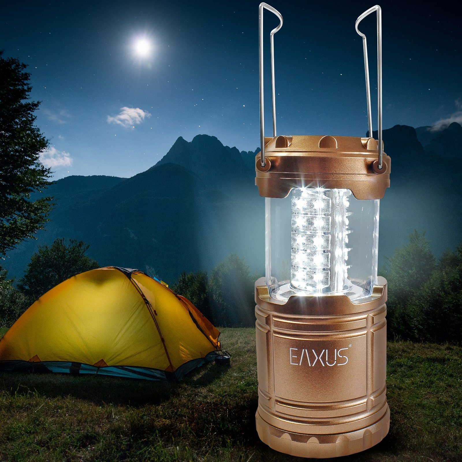 Tragebügel, zum kaltweiß, mit LED LED Campinglampe integriert, Batteriebetrieben 30 EAXUS fest Kupferfarben, Gartenleuchte Metallbügel LED Aufhängen, Beleuchtung 360°