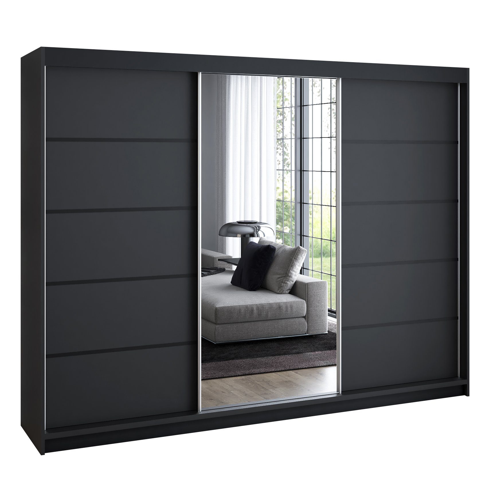 A&J МебельLand GmbH Schiebetürenschrank VILANO mit 4 Выдвижные ящики und Spiegel (только сейчас! TOP ANGEBOT! Geräumiger Schrank mit einer Breite von 200 cm und Spiegel, ideal zur Aufbewahrung von Kleidung und Accessoires. 4 Выдвижные ящики und viel Stauraum. TOP PRODUKT! Wählen Sie das ideale Modell für Ihr Schlafzimmer!, Inclusive 4 Выдвижные ящики) Breite: 200 cm, Höhe: 215 cm, Tiefe: 59,5 cm