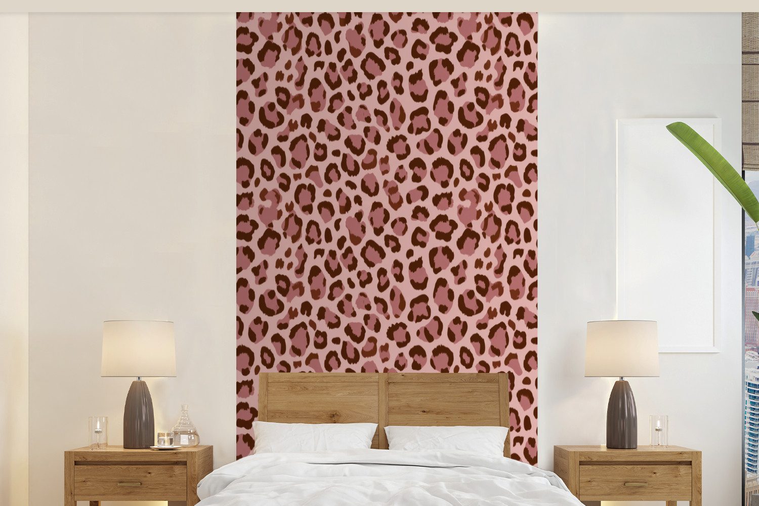 MuchoWow Fototapete Leopard - Muster - Rosa, Matt, bedruckt, Vliestapete für Wohnzimmer Schlafzimmer Küche, Fototapete, 120x240 cm