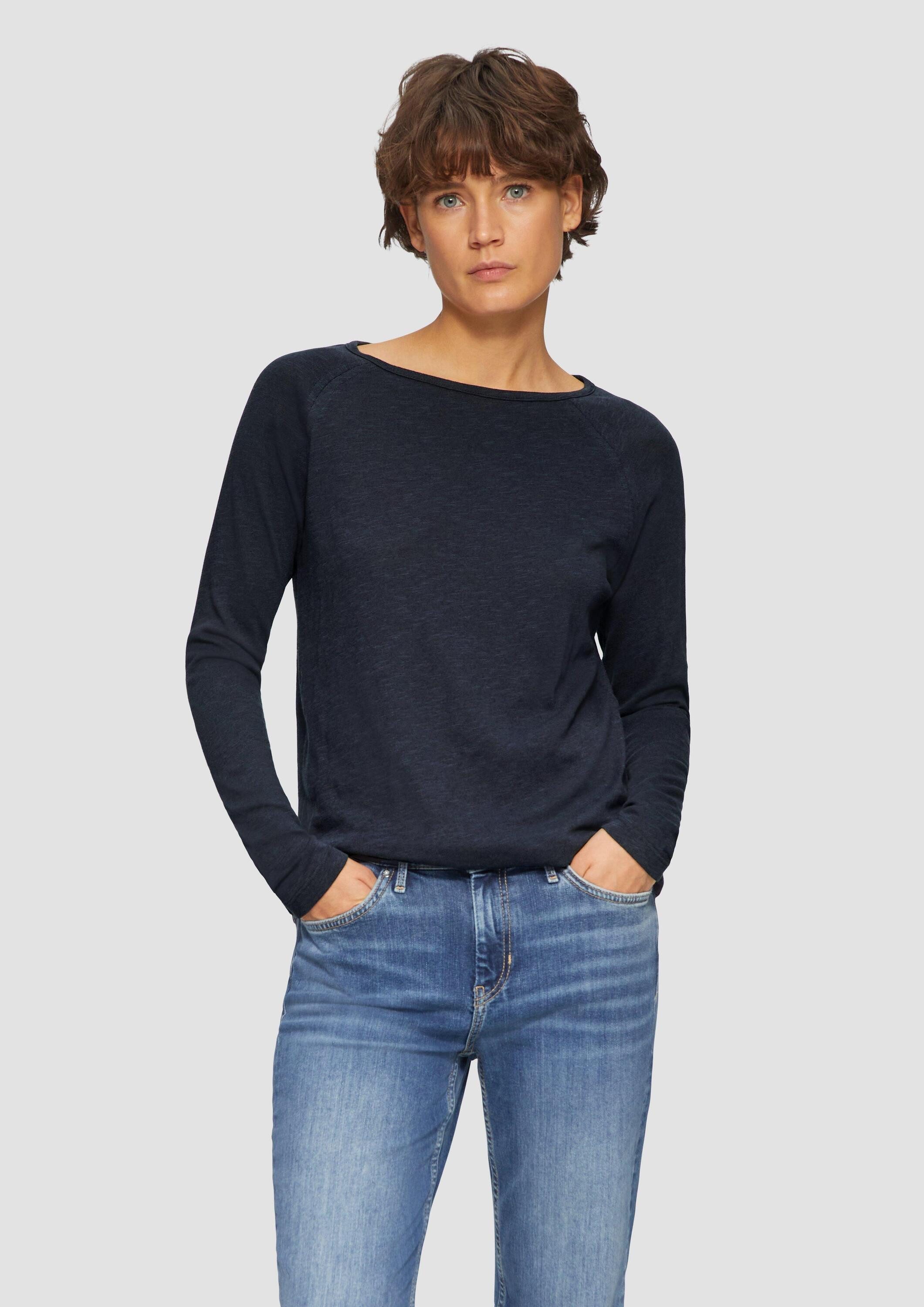 s.Oliver Langarmshirt T-Shirt Langarmshirt mit Raglanärmeln und Flammgarnst günstig online kaufen