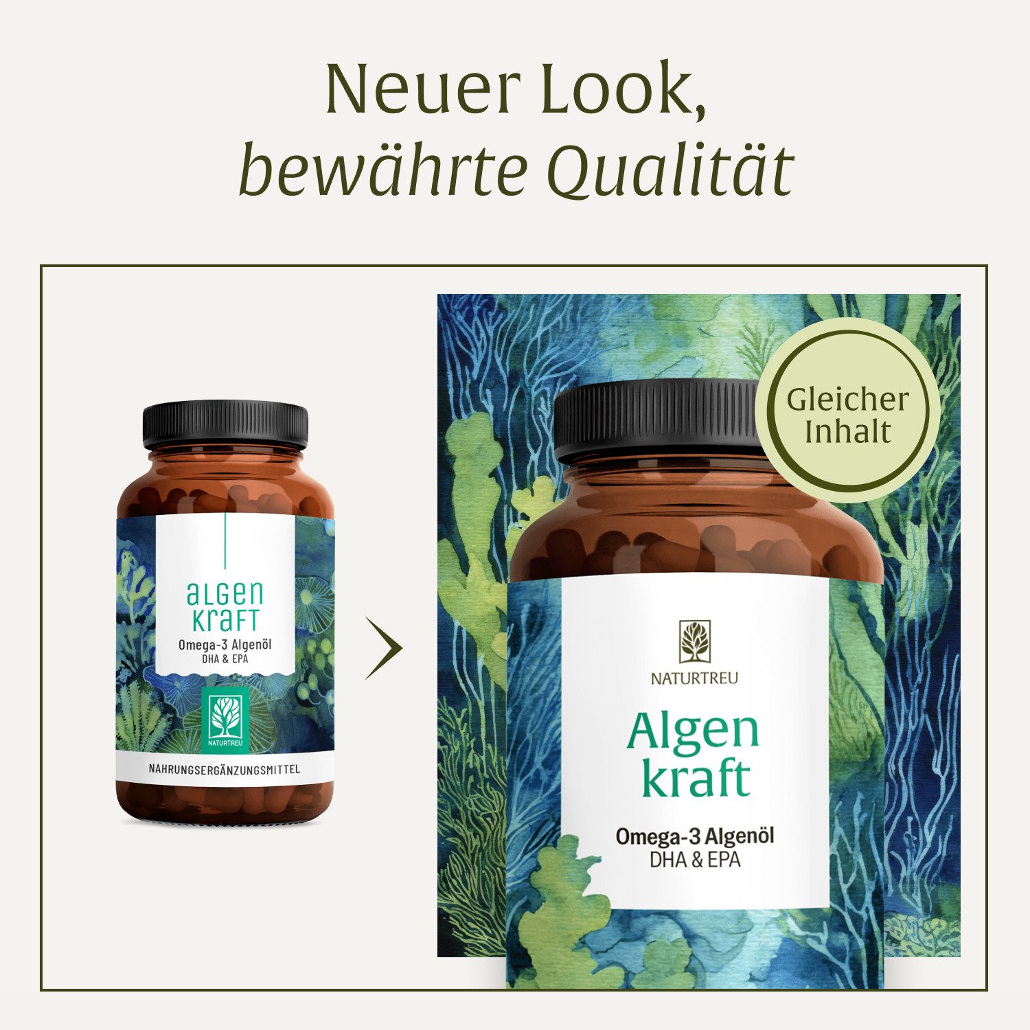 Naturtreu Algenkraft Hartkapseln, 1 er 60 St., 34.5 g, Durchdachte Entwicklung, Vegan, Laborgeprüft, Hochwertige Inhaltstoffe
