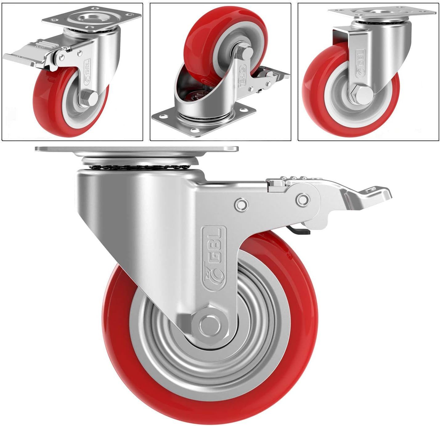 GBL Caster Wheels Möbelrolle GBL 4er Schwerlast Möbelrollen 125 mm, 800 kg, mit 2 Bremsen