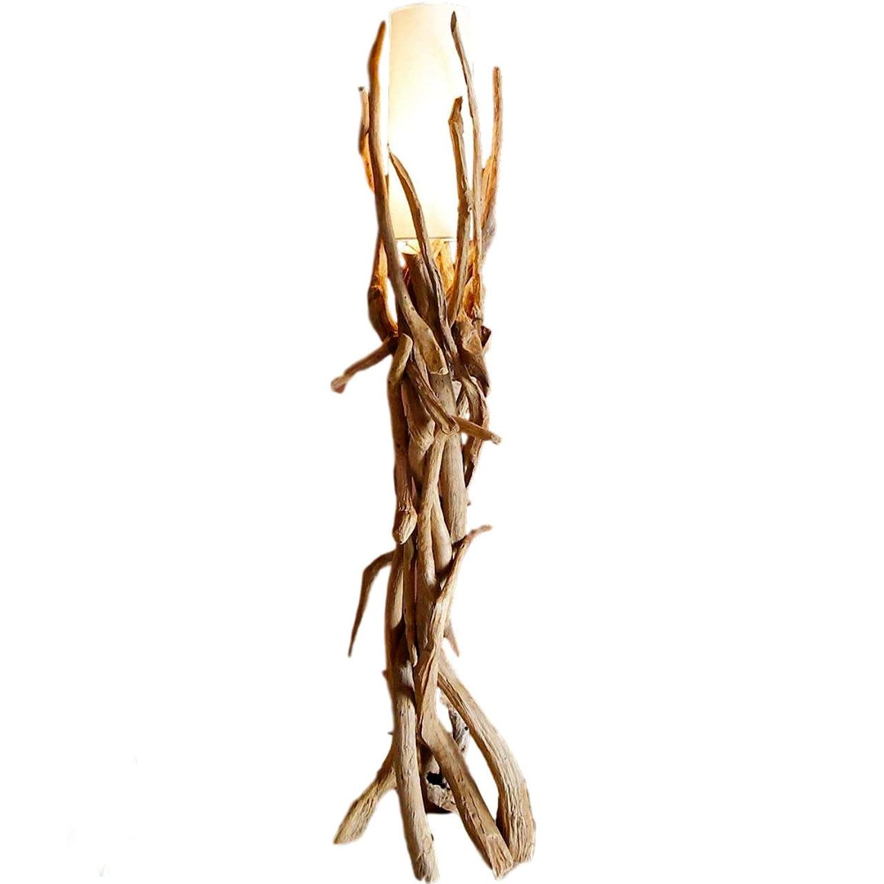 Möbel Bressmer Stehlampe stehlampe holz VILLA,40cm Treibholz-Stehlampe mit natür Lampenschirm, ohne Leuchtmittel, E27, Nachhaltig