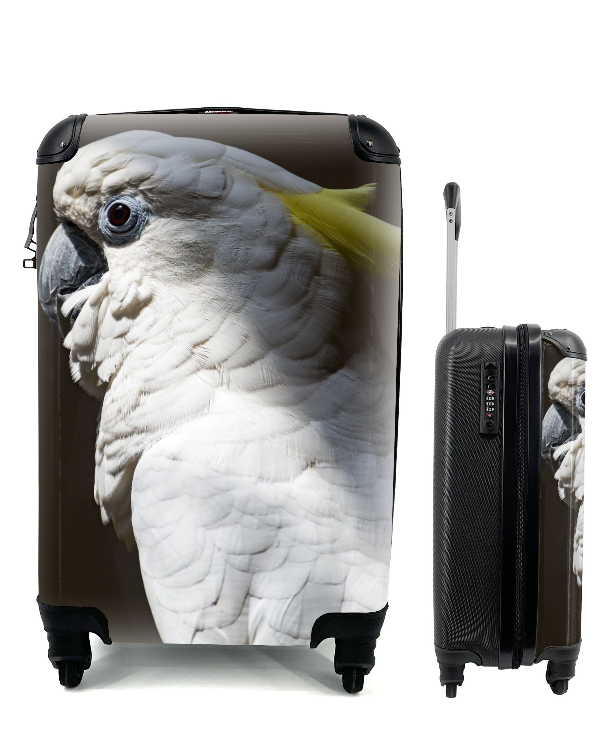 MuchoWow Handgepäckkoffer Sonnenstrahlen auf dem weißen Kakadu, 4 Rollen, Reisetasche mit rollen, Handgepäck für Ferien, Trolley, Reisekoffer