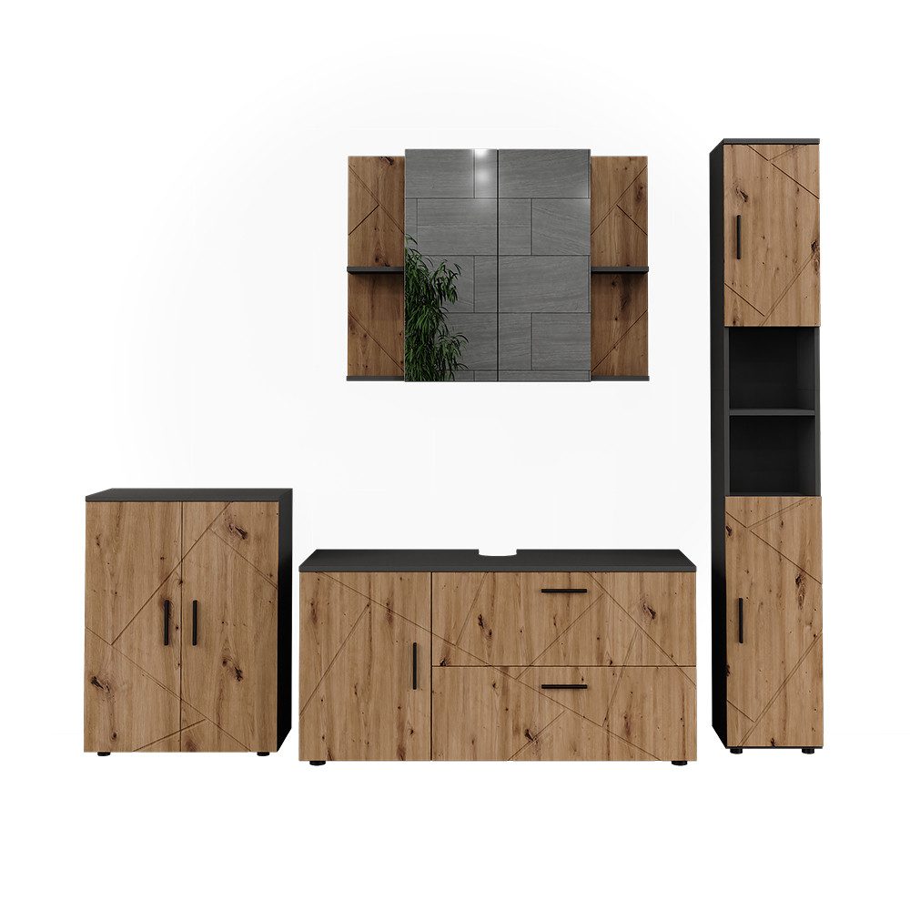 Vicco Badmöbel-Set Irma, Anthrazit/Artisan, 4 Teile, günstig online kaufen