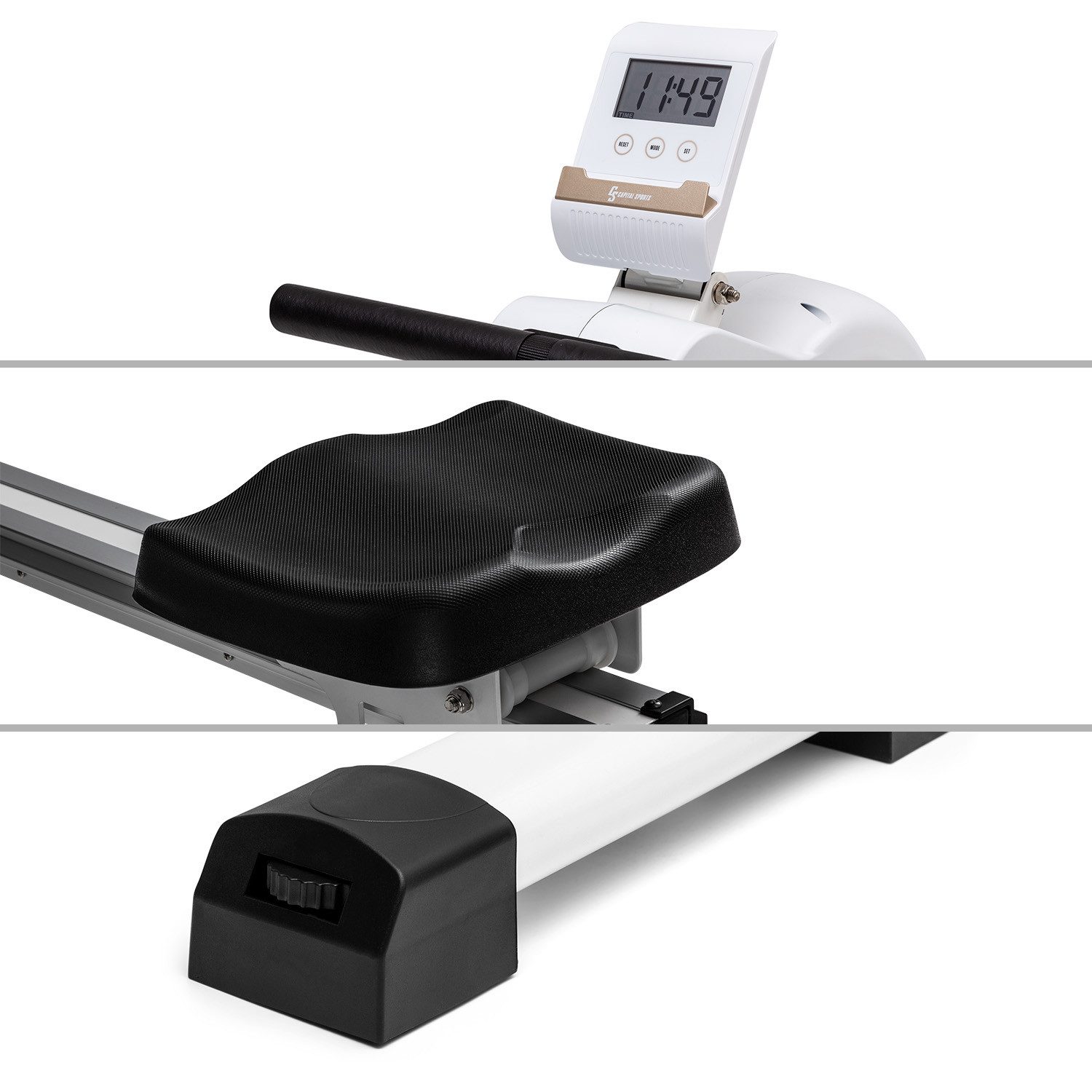 Capital Sports Rudermaschine Stream M1 (Tablet-Halterung ;Trainingscomputer mit LCD-Display), Rudergerät für Zuhause Sport Rowing Machine Fitnessgerät Sportgerät