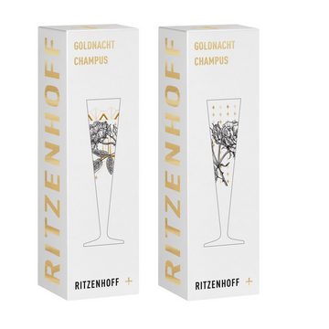 Ritzenhoff Champagnerglas Dekomiro Champus 2er Set Rose mit Glasreinigungstuch, Kristallglas