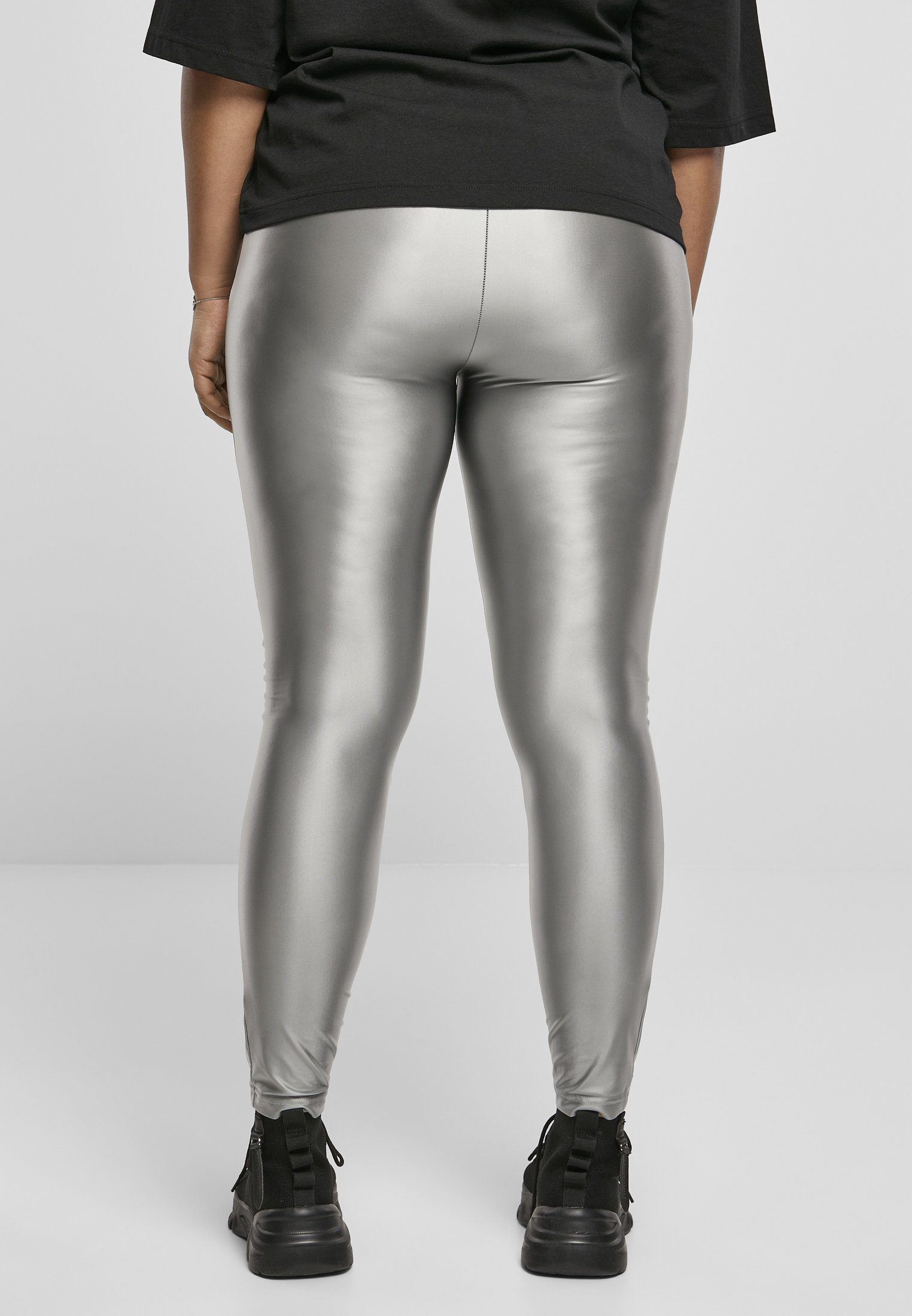 URBAN CLASSICS Leggings Damen darksilver (1-tlg) Metallic Leggings Highwaist Ladies Shiny