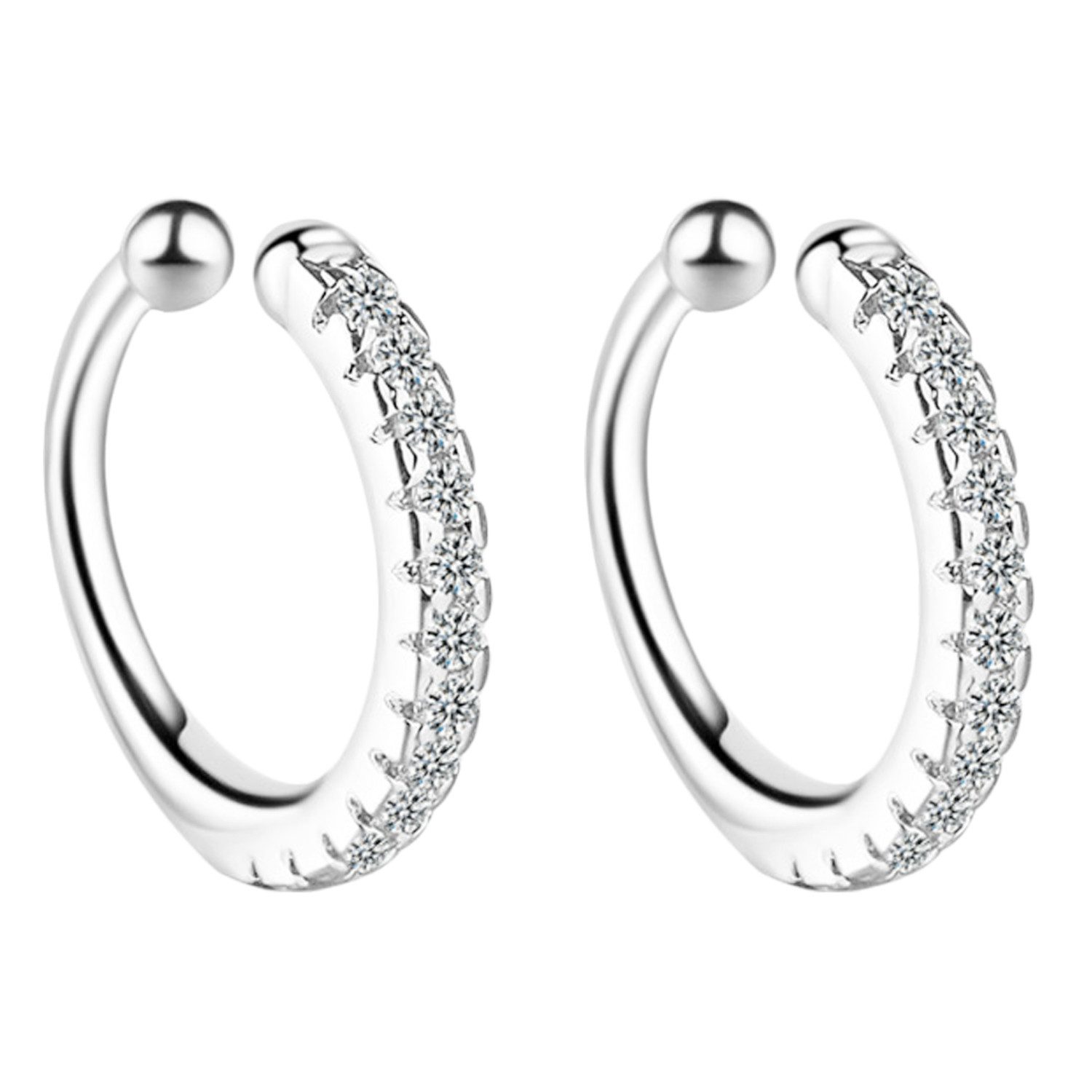 LÖB Ohrklemme Damen Ohrklemme Сережки Zirkonia Ear Cuff Fake Piercing Ring Silber (Geschenke für Frauen Beste Freundin Mutter Mama Damen zum Geburtstag Weihnachten Weihnachtsgeschenke, Inkl. Schmuckbox), Hoop Klemmring Ohr Helix Cartilage Strass Stein Glitzer Ohrmanschette
