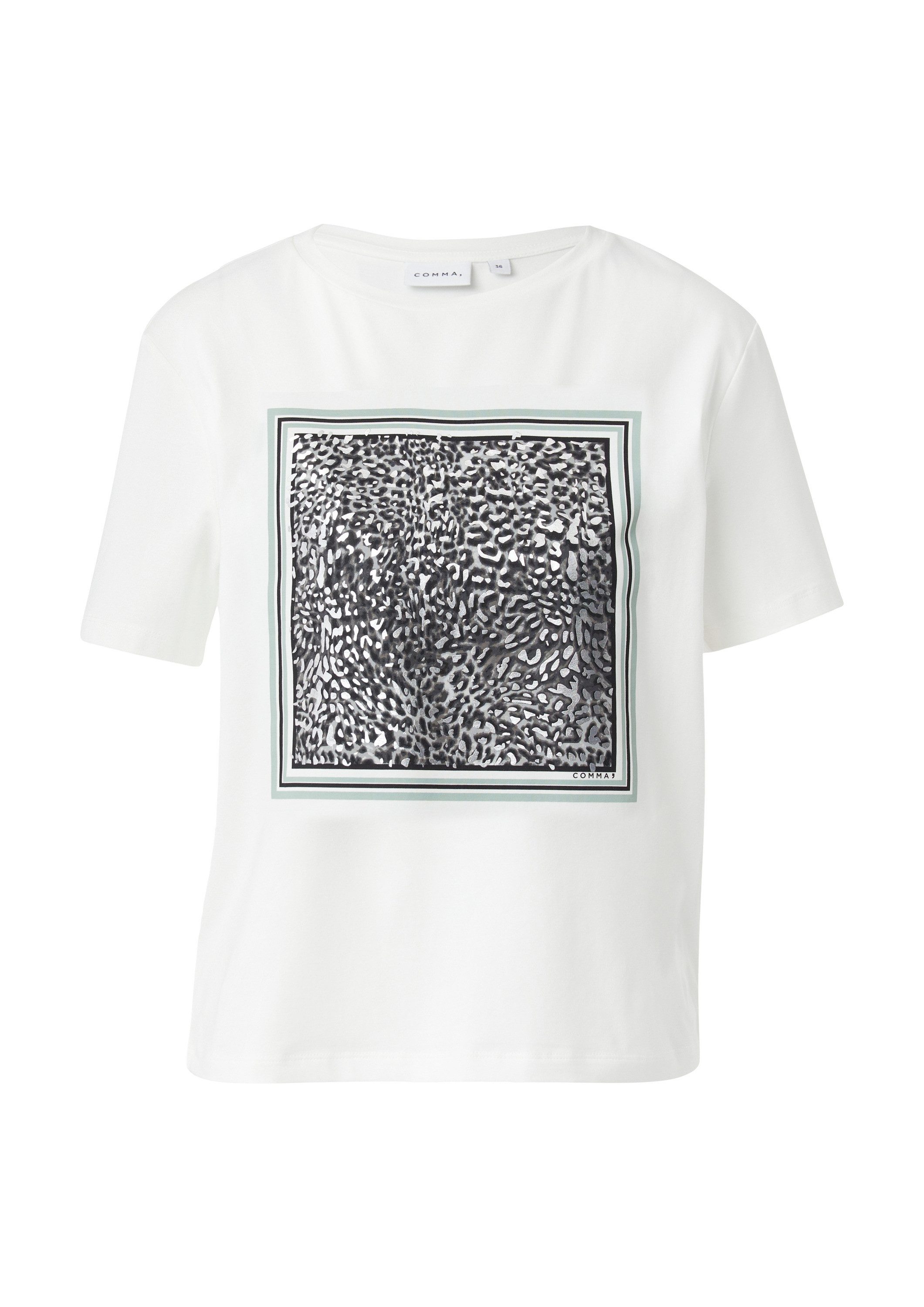 comma Kurzarmshirt T-Shirt Baumwollmix-T-Shirt im Regular Fit mit Frontprint