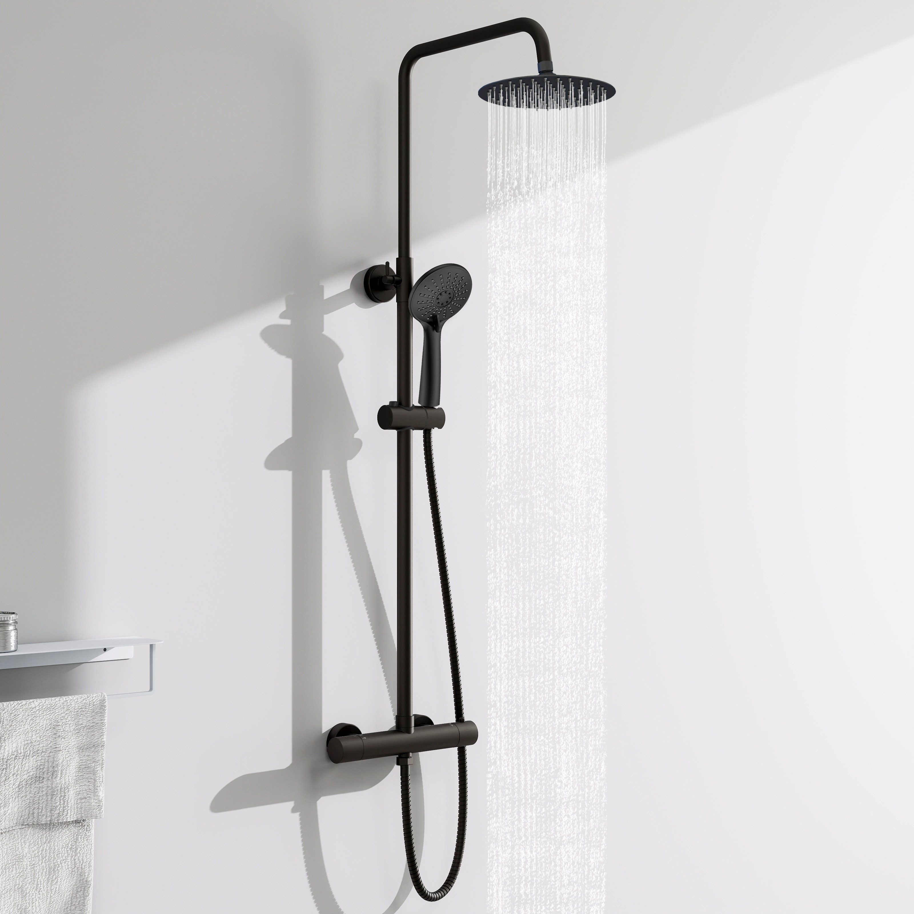 Aica Sanitär Duschsystem Rund-Regendusche Thermostat Duschset mit Handbrause, 3 Strahlart(en) – Bild 3 von 5