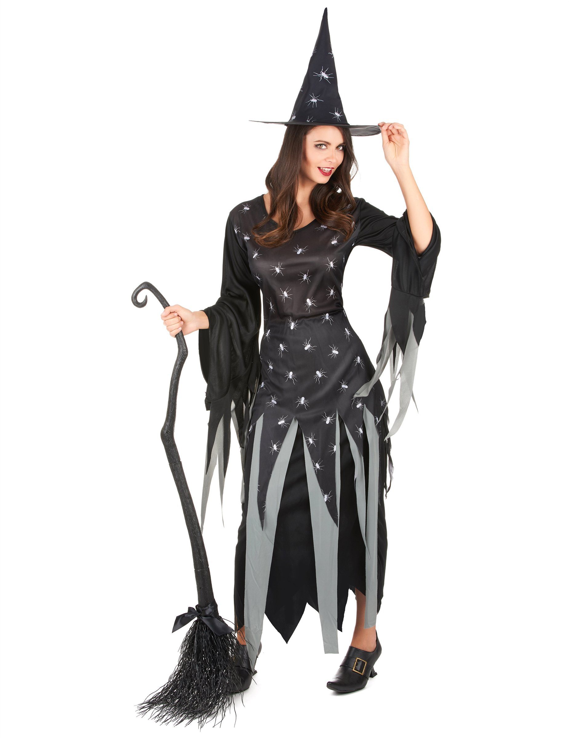 Kostüm Düstere Spinnen-Hexe Halloween-Damenkostüm schwarz-grau