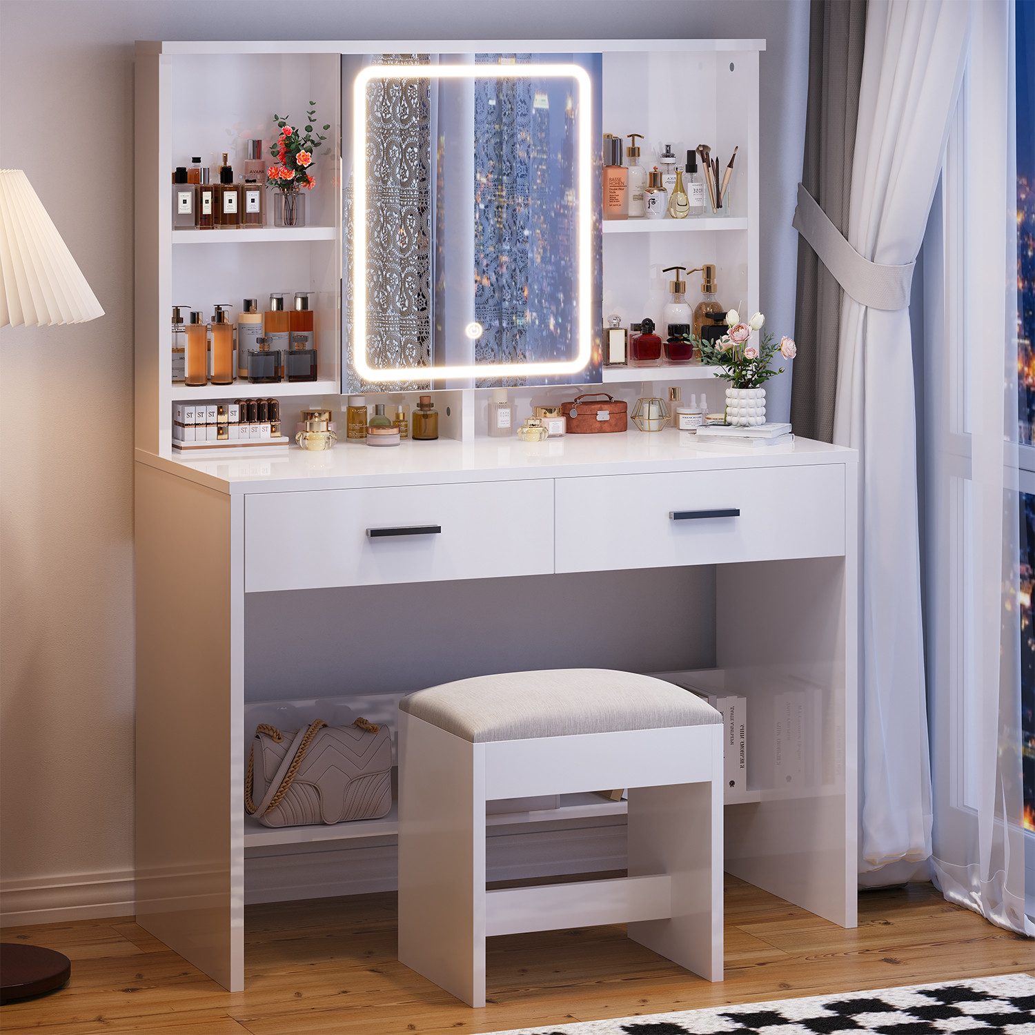 HOMALL Schminktisch Schminktisch mit Spiegel und LED 2 Schubladen und 6 Abl günstig online kaufen