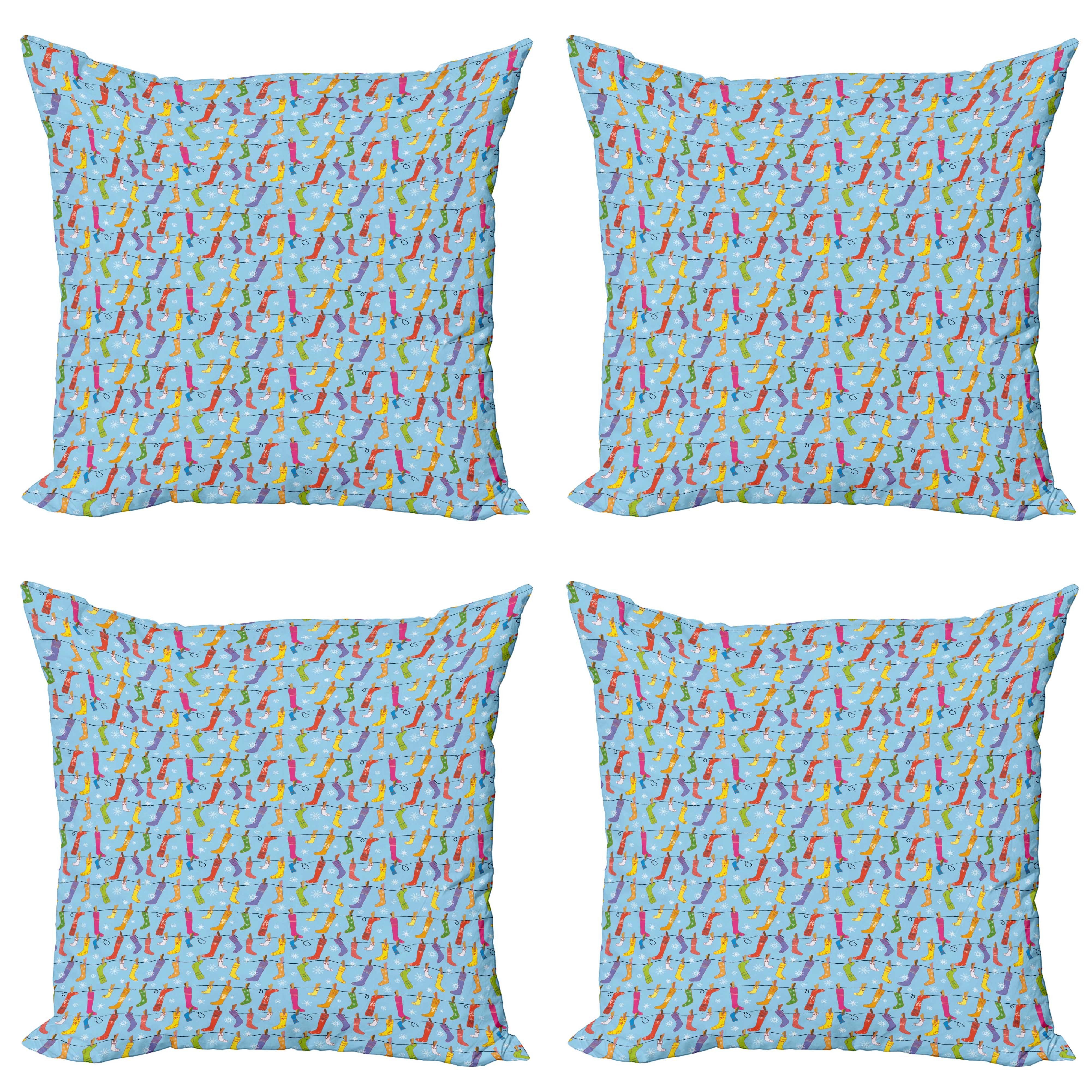 Kissenbezüge Modern Accent Doppelseitiger Digitaldruck, Abakuhaus (4 Stück), Winter Aufwändige Socken am Seil hängen