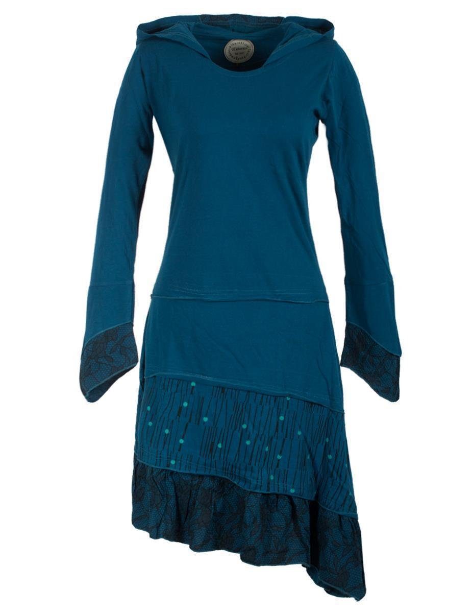 Vishes Jerseykleid Lagenlook Patchworkkleid mit Zipfelkapuze, Rüschen Hippi günstig online kaufen