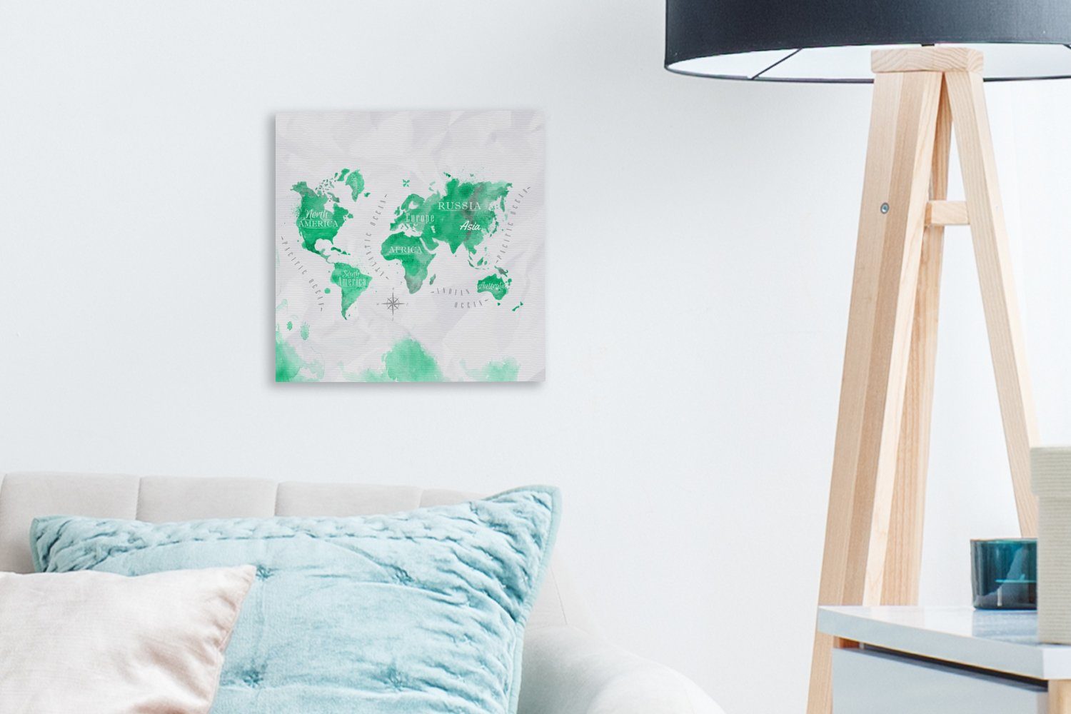 Grün Leinwand Weltkarten Farbe, Schlafzimmer Wohnzimmer - St), OneMillionCanvasses® - Leinwandbild für Bilder (1