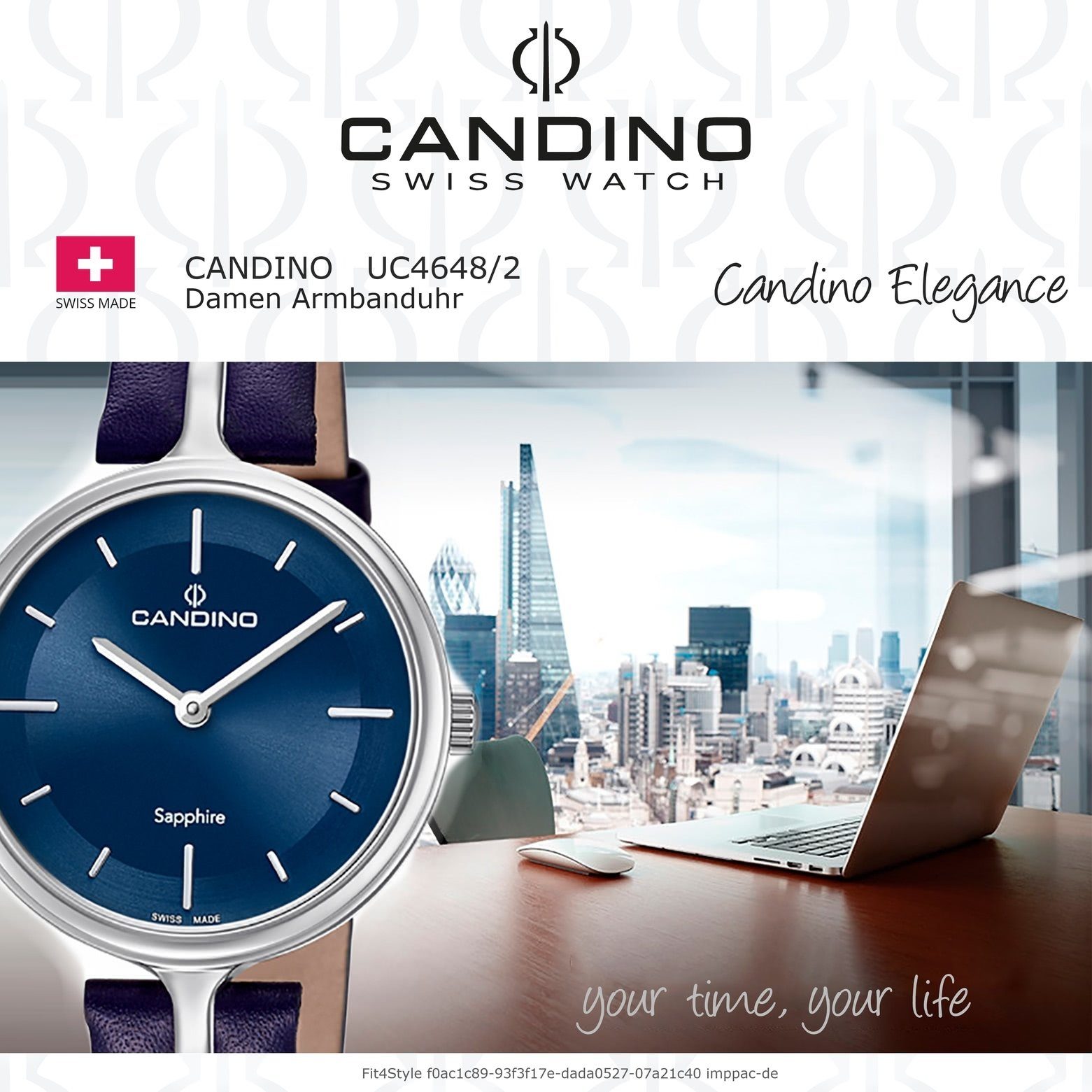Candino rund, Quarzuhr Damen Damen Armbanduhr Lederarmband Candino Quarzuhr blau, C4648/2, Fashion Analog