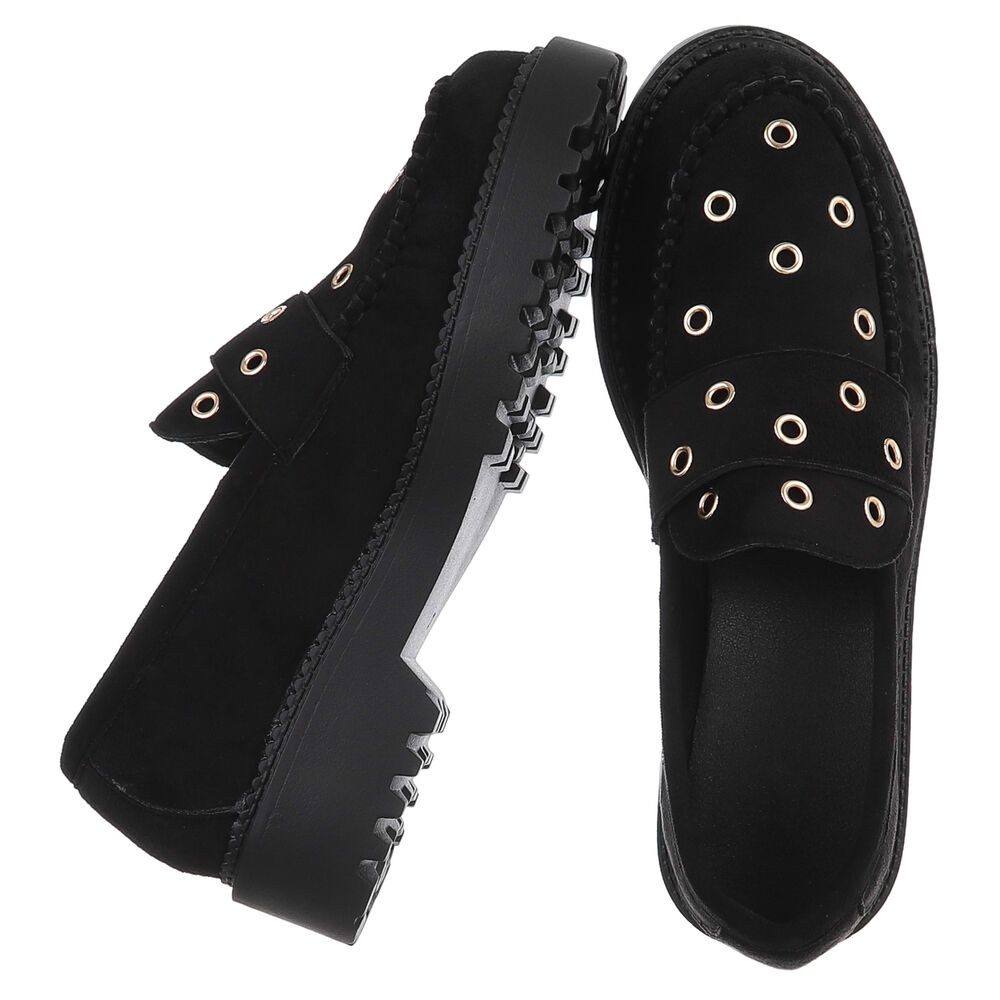 Ital-Design Trendige Loafers mit Metallösen für Damen Slipper (90793408) Blockabsatz Mokassins in Schwarz
