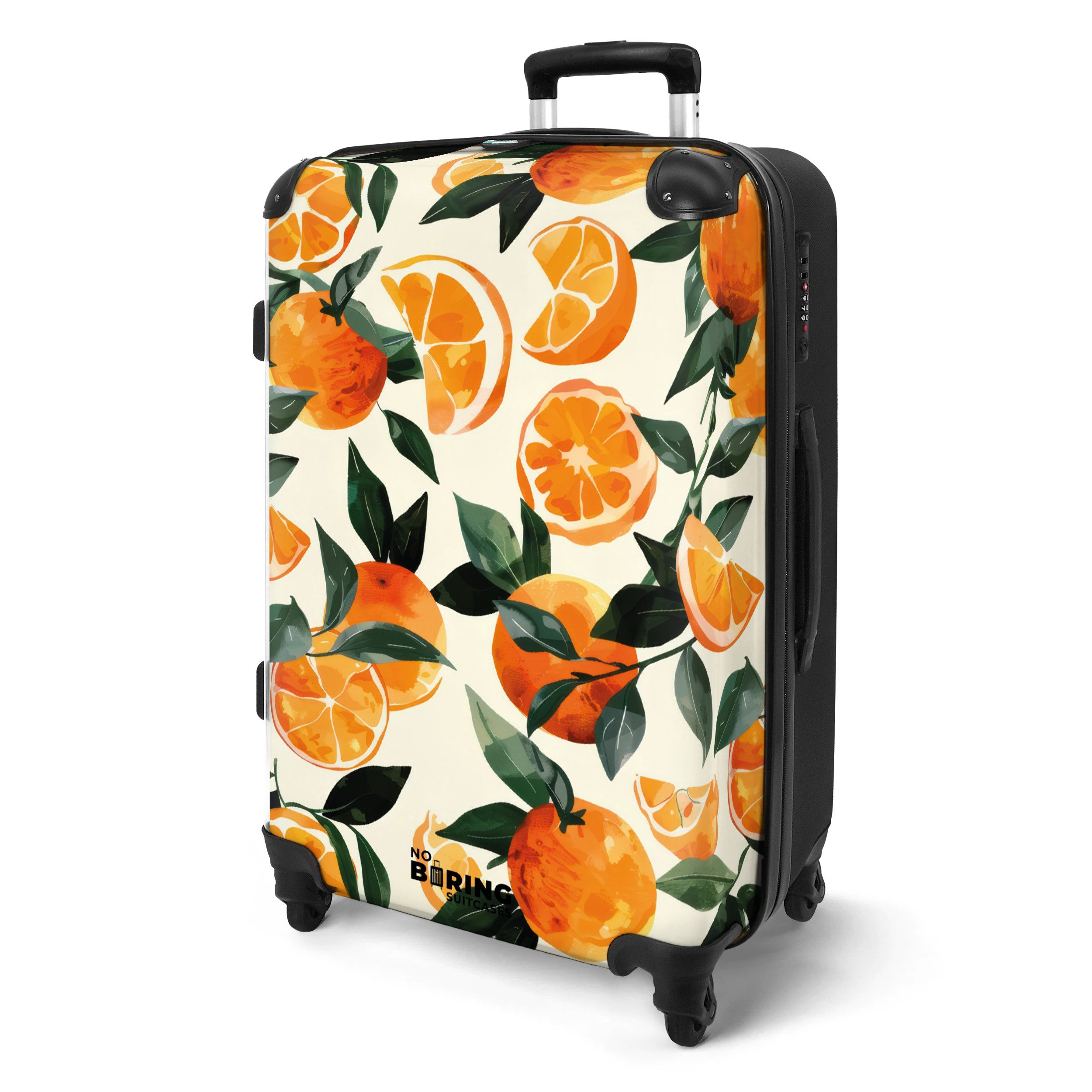 NoBoringSuitcases.com© Hartschalen-Trolley Beige mit Orangen und günstig online kaufen