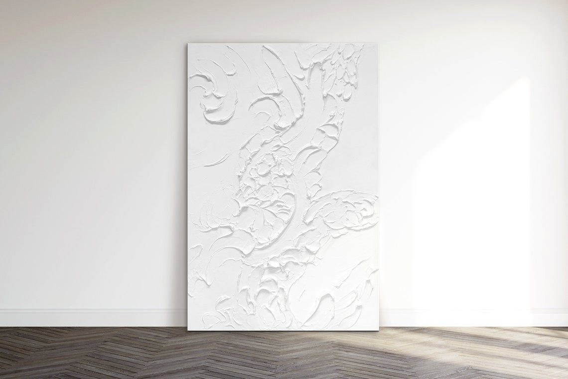 YS-Art Gemälde Life VI, Abstraktion, Ton Handgemalt Abstrakt Vertikales Ton in Weiß Bild Leinwand