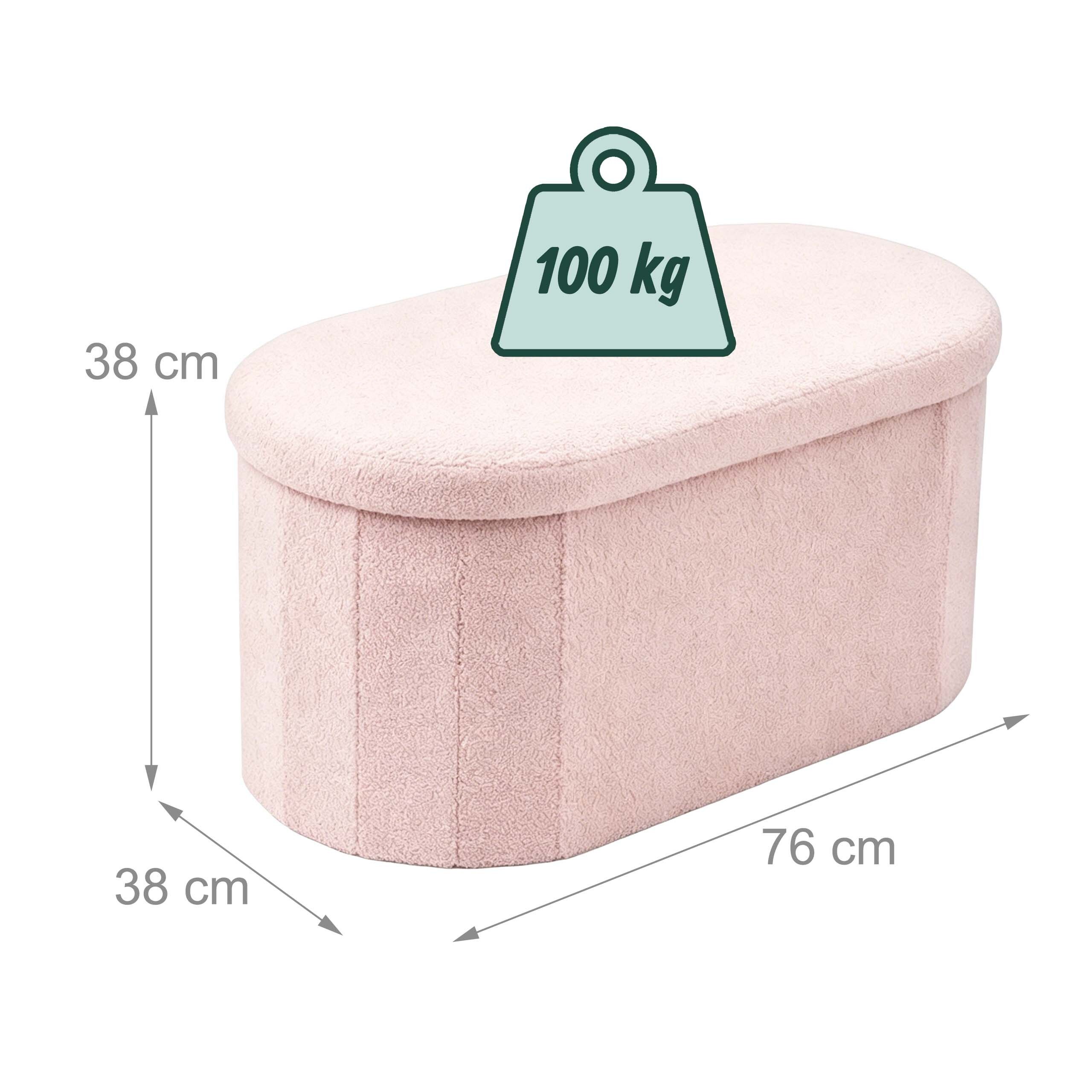 relaxdays Sitztruhe Sitzbank aus Teddystoff (1-St), Rosa – Bild 4 von 5