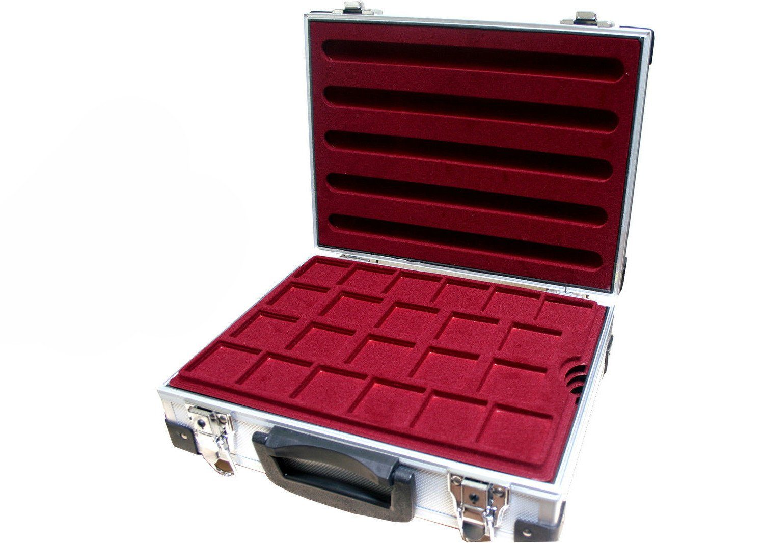 MC.Sammler Aufbewahrungsbox MC.Sammler Alu Münzkoffer inkl 5 Münztableaus verschiedene Varianten, 110 Fächer - 46x46mm