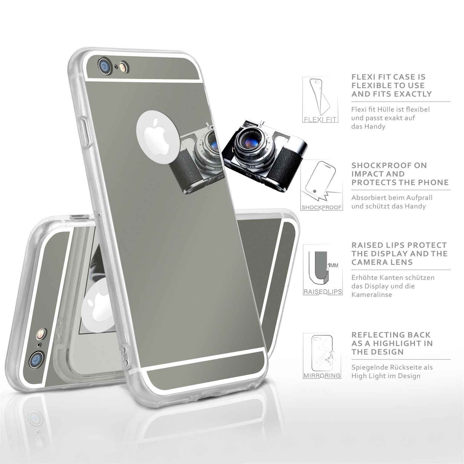 moex Handyhülle für iPhone 6s Hülle Spiegel Mirror Case Schwarz 4,7 Zoll, Silikon Handyhülle verspiegelte Rückseite Stylische Handy Schutzhülle