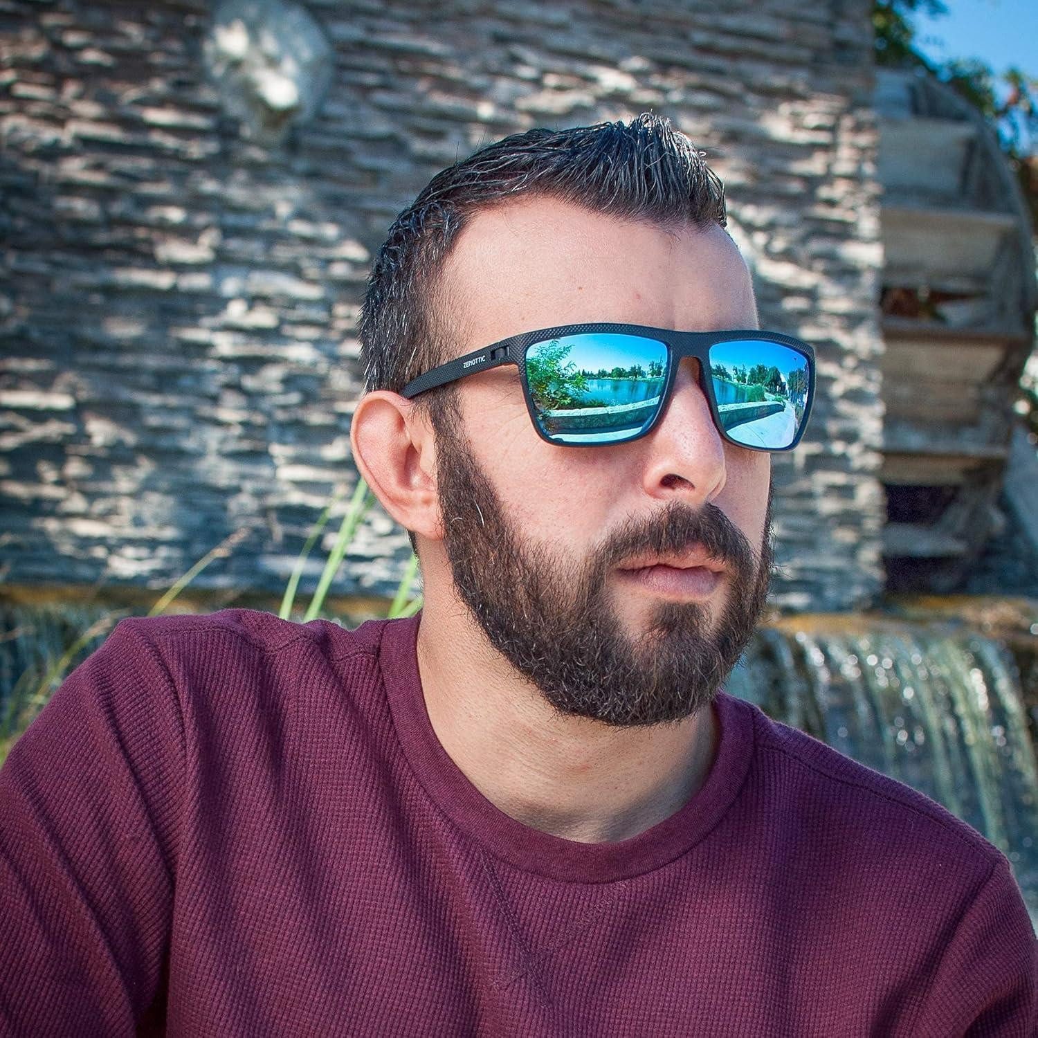 LuxusKollektion Sonnenbrille Sonnenbrille Herren C004 Schwarzer Rahmen Blau Verspiegelte Linse