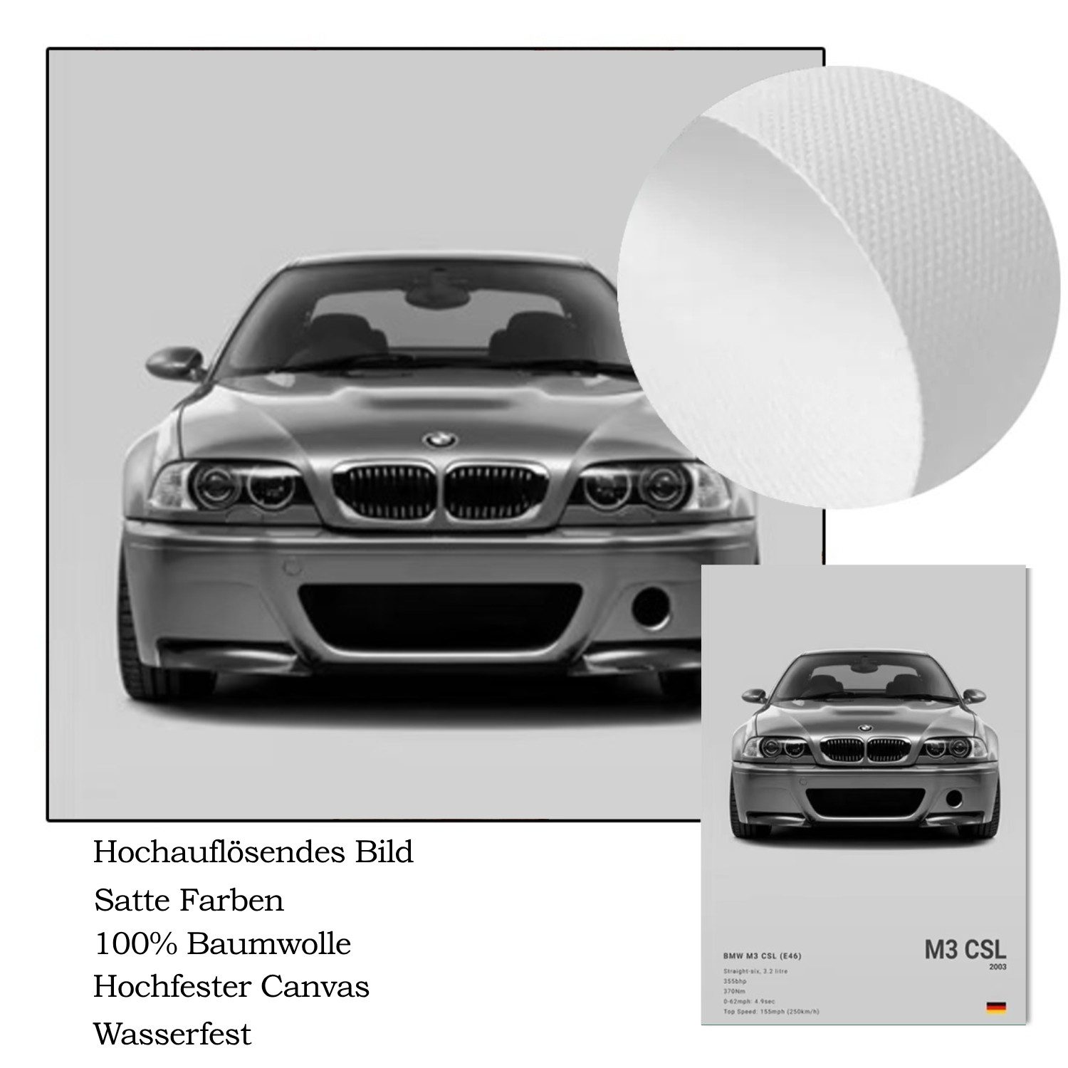 TPFLiving Kunstdruck OHNE RAHMEN, Ikonische Sportwagenkunst für moderne Räume - (Leinwandbild XXL), Farben: Farben: Grau, Schwarz, WeißGröße: 20x30cm