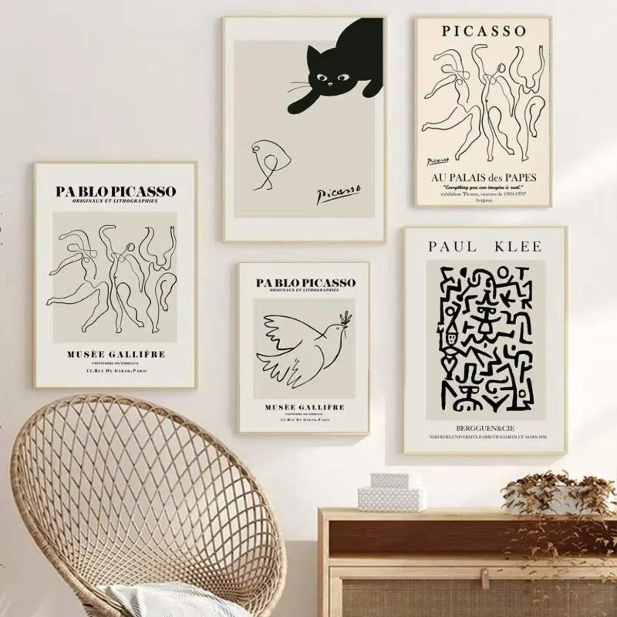 TPFLiving Kunstdruck (OHNE RAHMEN) Poster - Leinwand - Wandbild, Moderne abstrakte Pablo Picasso Ausstellung Schwarz-Weiß-Leinwand (Leinwandbild XXL), Farben: S – Bild 2 von 5