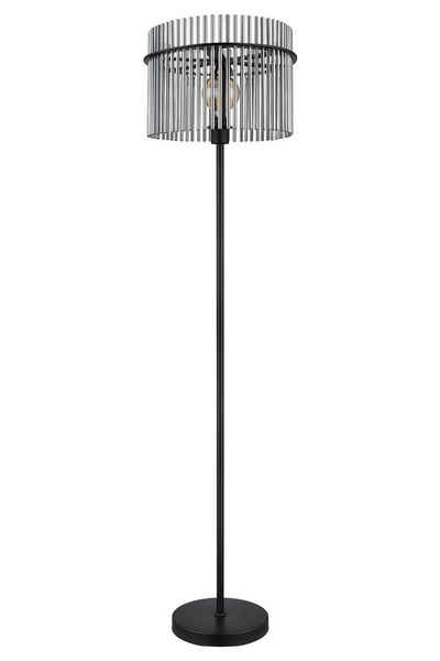 Globo Stehlampe Stehleuchte GORLEY, 1-flammig, H 152 cm, Schwarz, ohne Leuchtmittel, Metall, mit Stäben aus Rauchglas