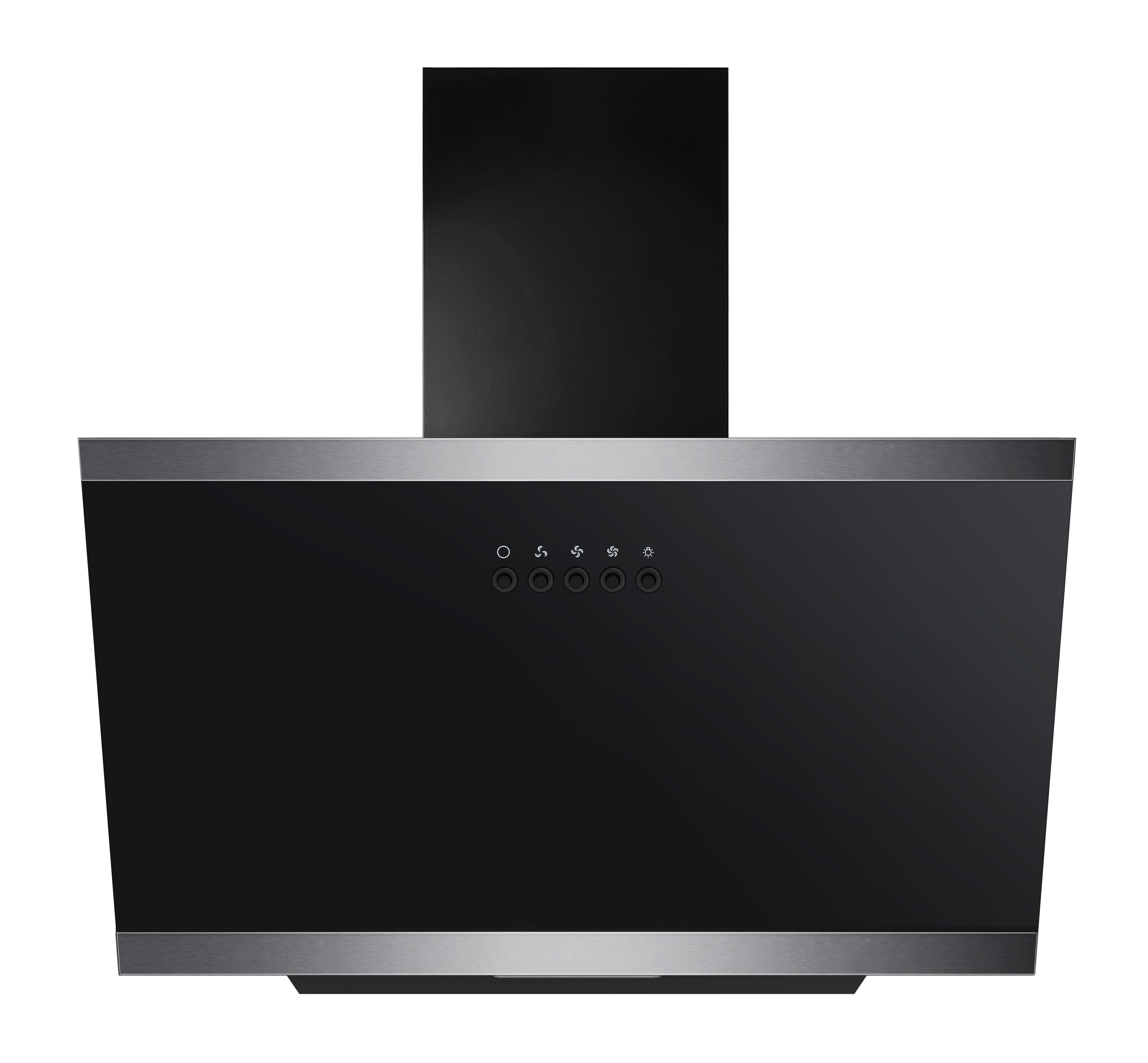 YUNA Kopffreihaube Dunstabzugshaube DULCIA Schräghaube Wandhaube Glasfront 3 Stufen Dunstabzugshaube DULCIA Schräghaube Wandhaube Glasfront 3 Stufen, 60cm breit, LED-Beleuchtung, Abluft & Umluft, schwarz